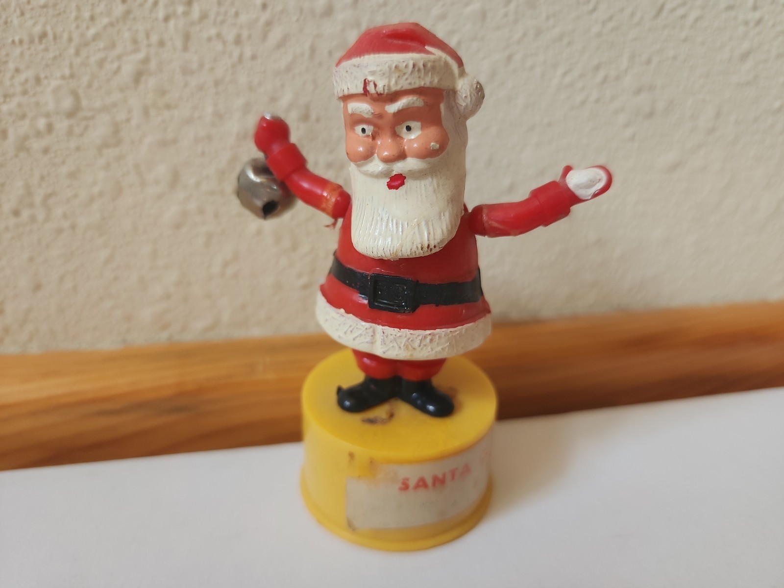 Vintage Santa Push Button Puppet W/ Bell in Hand Made in Hong Kong Kohner Bros
