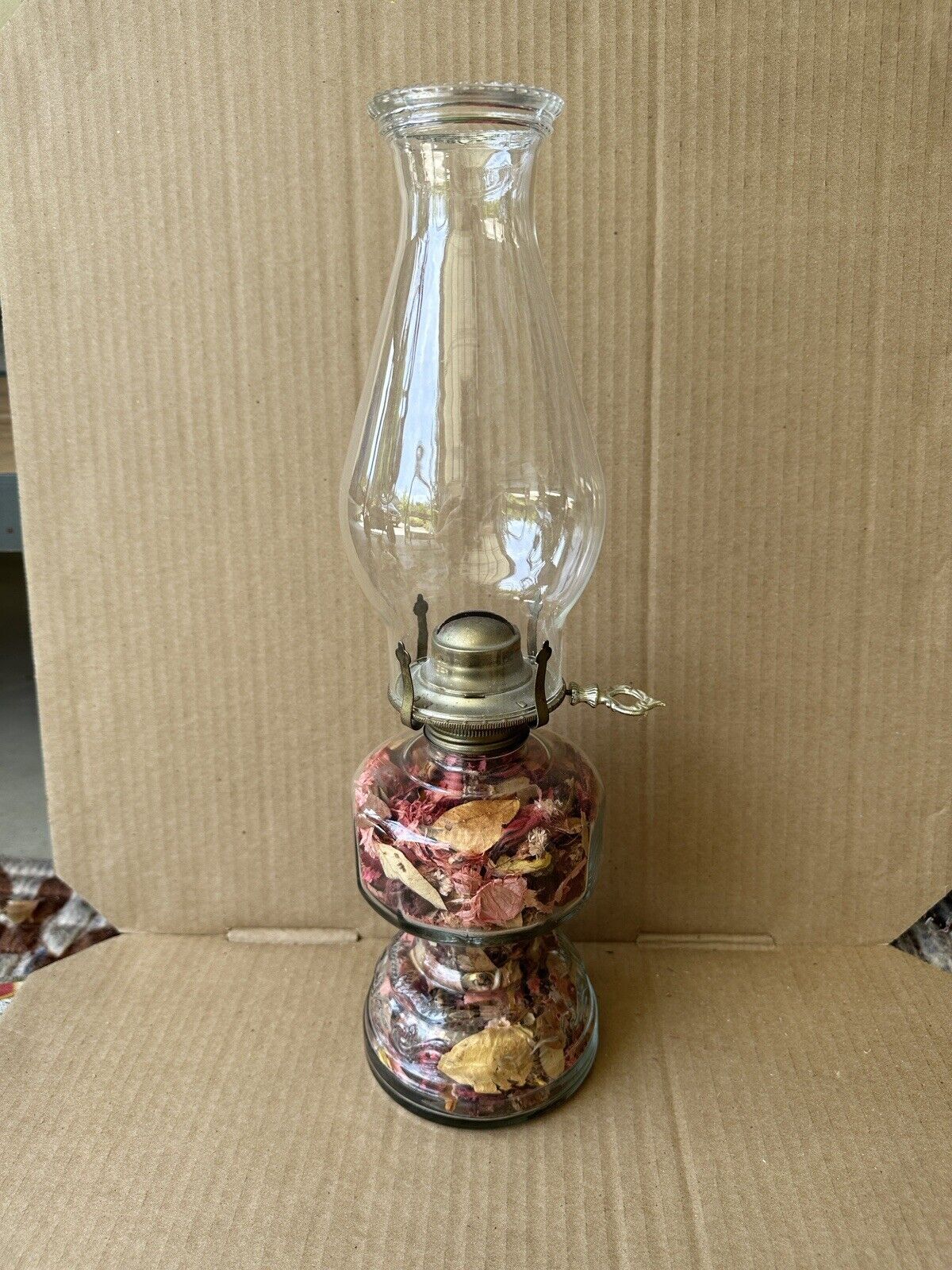 Antique Vintage Mini Kerosene Oil Lamp Glass Victorian Decorative w/ Flowers