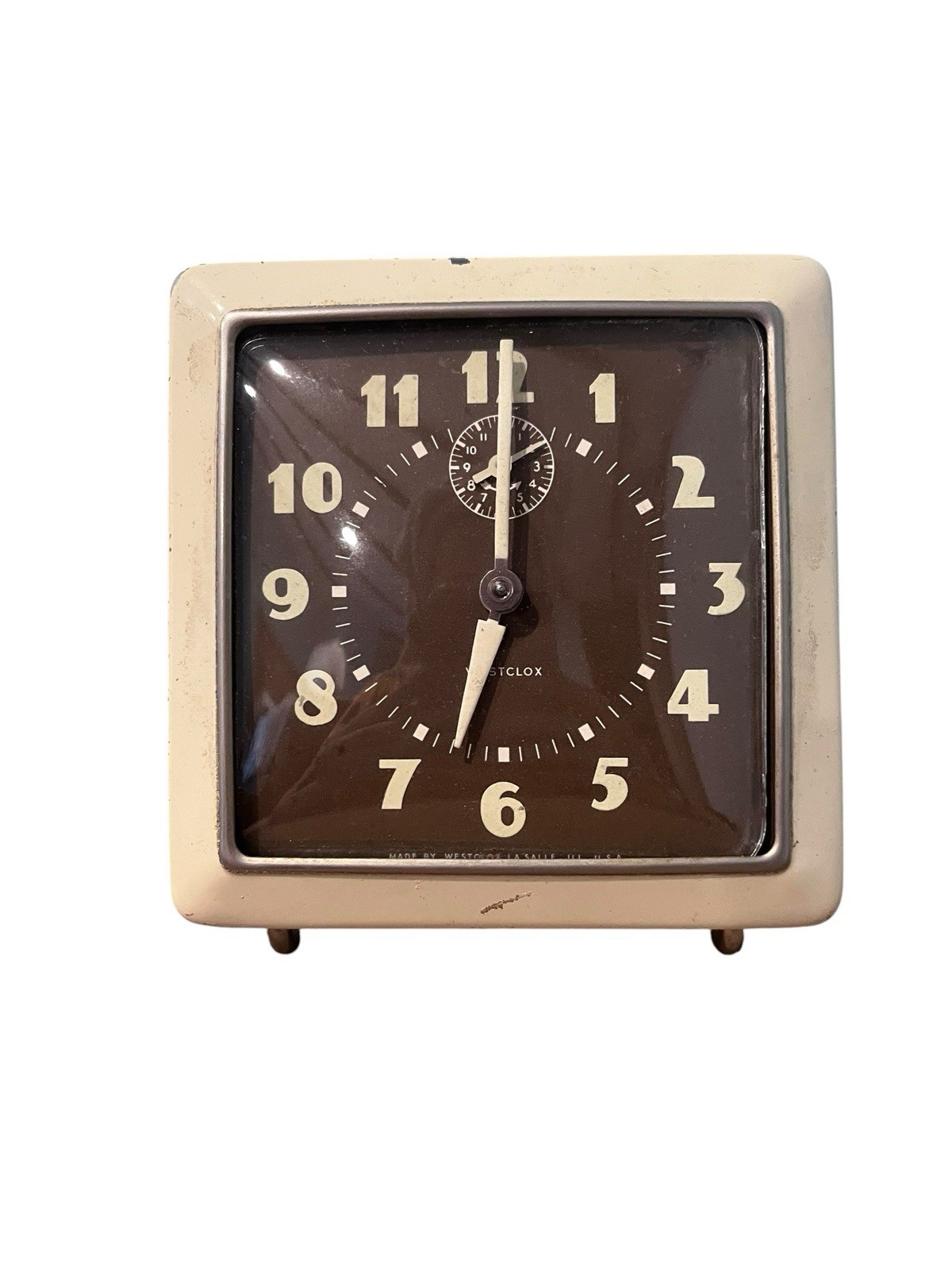 Vintage 1955 WESTCLOX Spur Ivory Brown Alarm Clock For Repair/Parts Antique