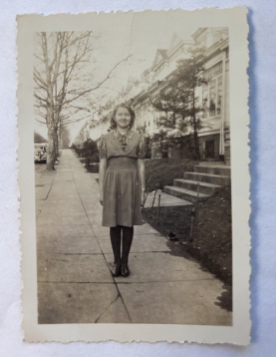 Vtg B&W Snapshot Woman Identified in Front of House c1940s Philadelphia PA