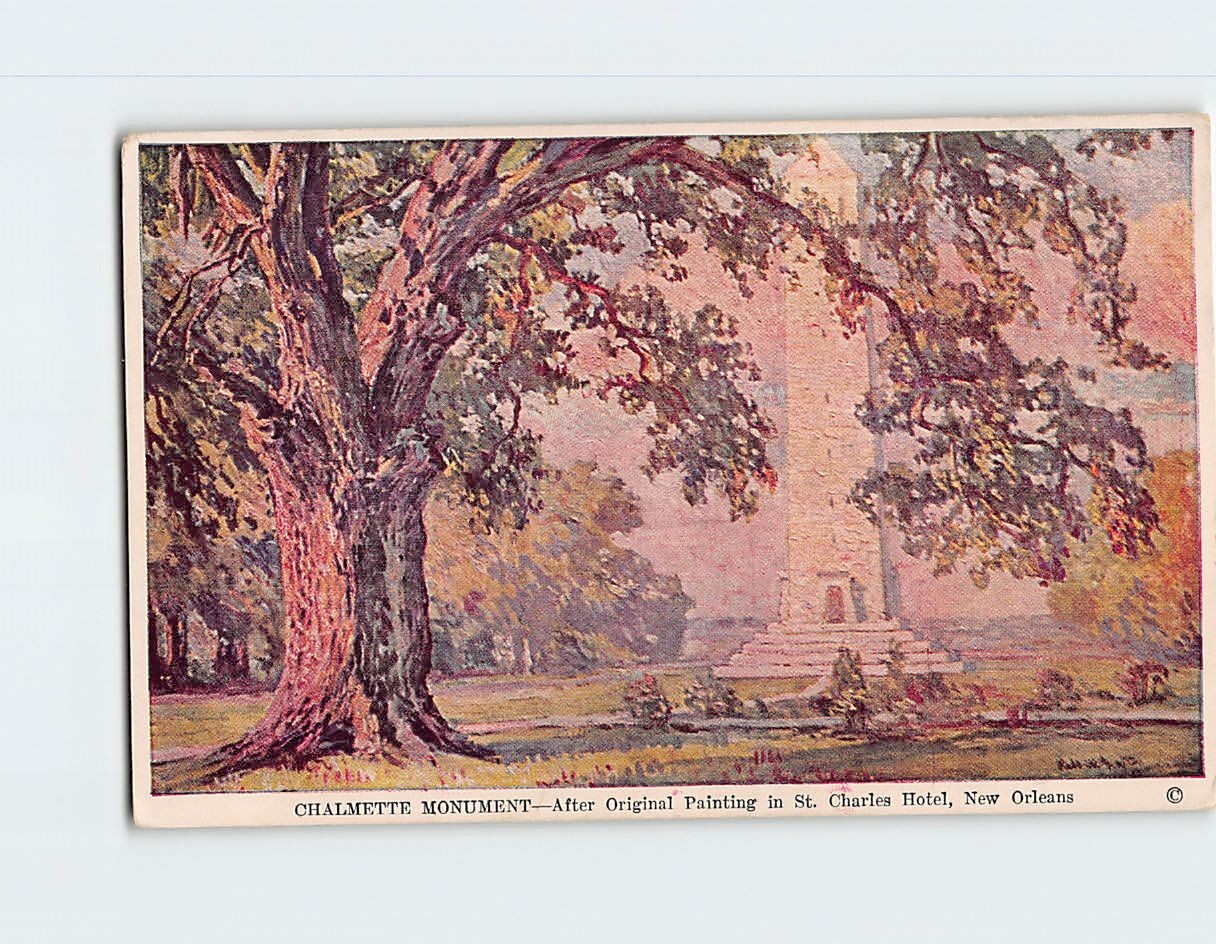 Postcard Chalmette Monument Painting in St. Charles Hotel New Orleans Louisiana
