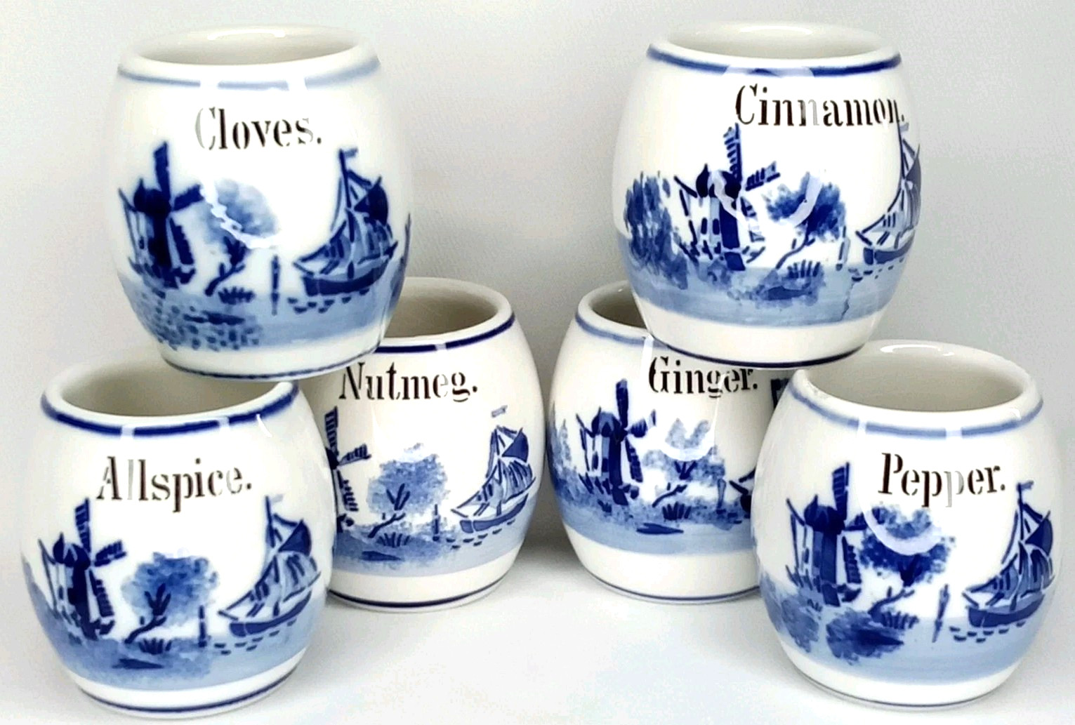 Delft Blue Porcelain Spice Jar Set Of 6 Made In Germany Vintage 1950s
