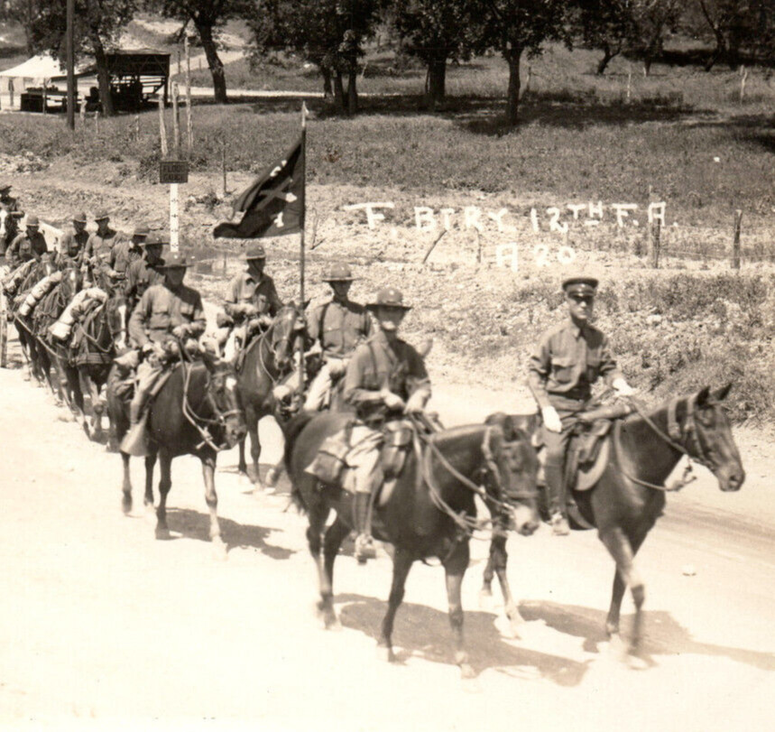 WWI Era Army 12th Field Artillery Guidon Soldiers Horses Photograph