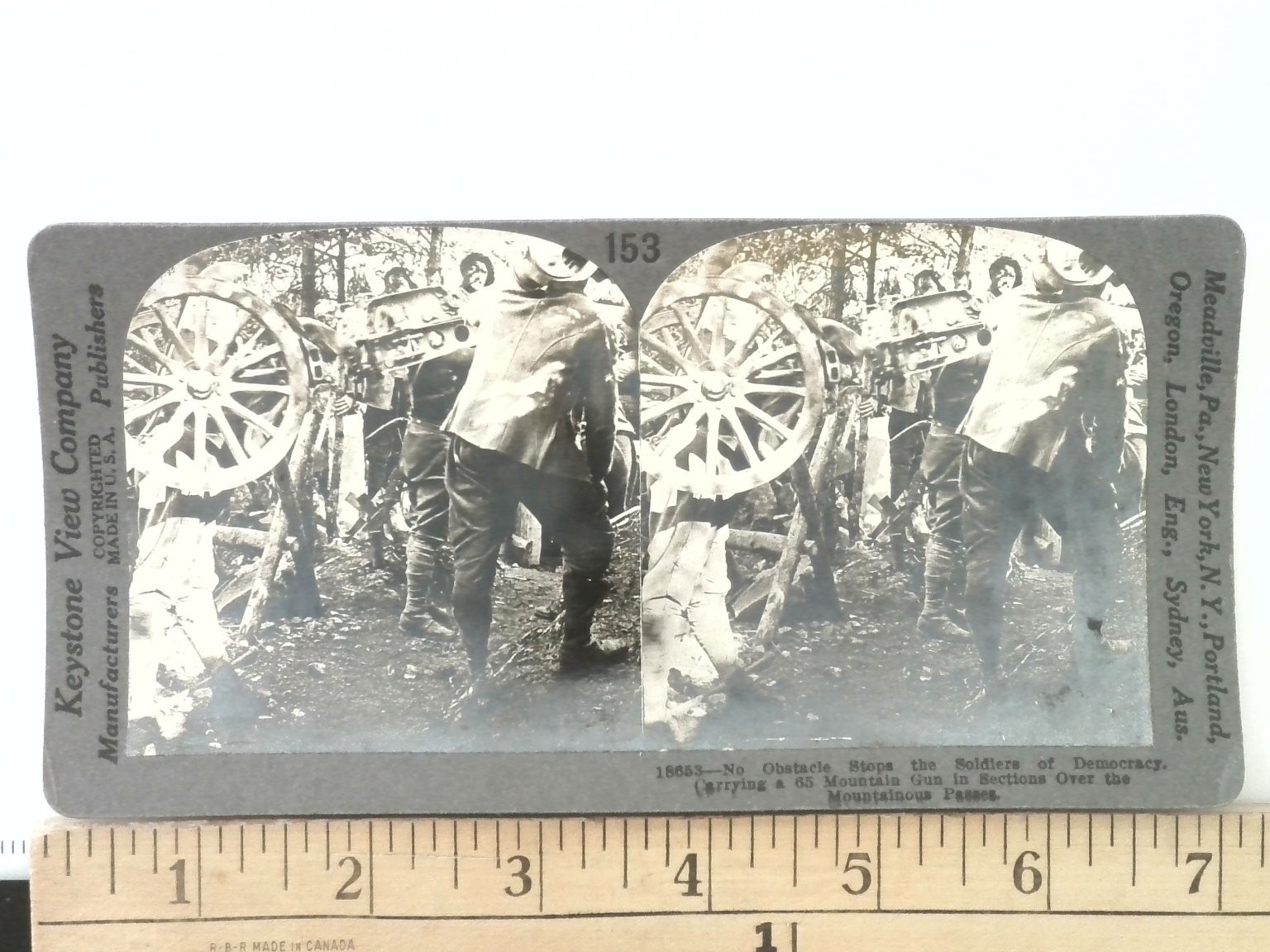 WWI Stereoview Keystone View Co. 1910s Mountain Gun Soldiers Italy