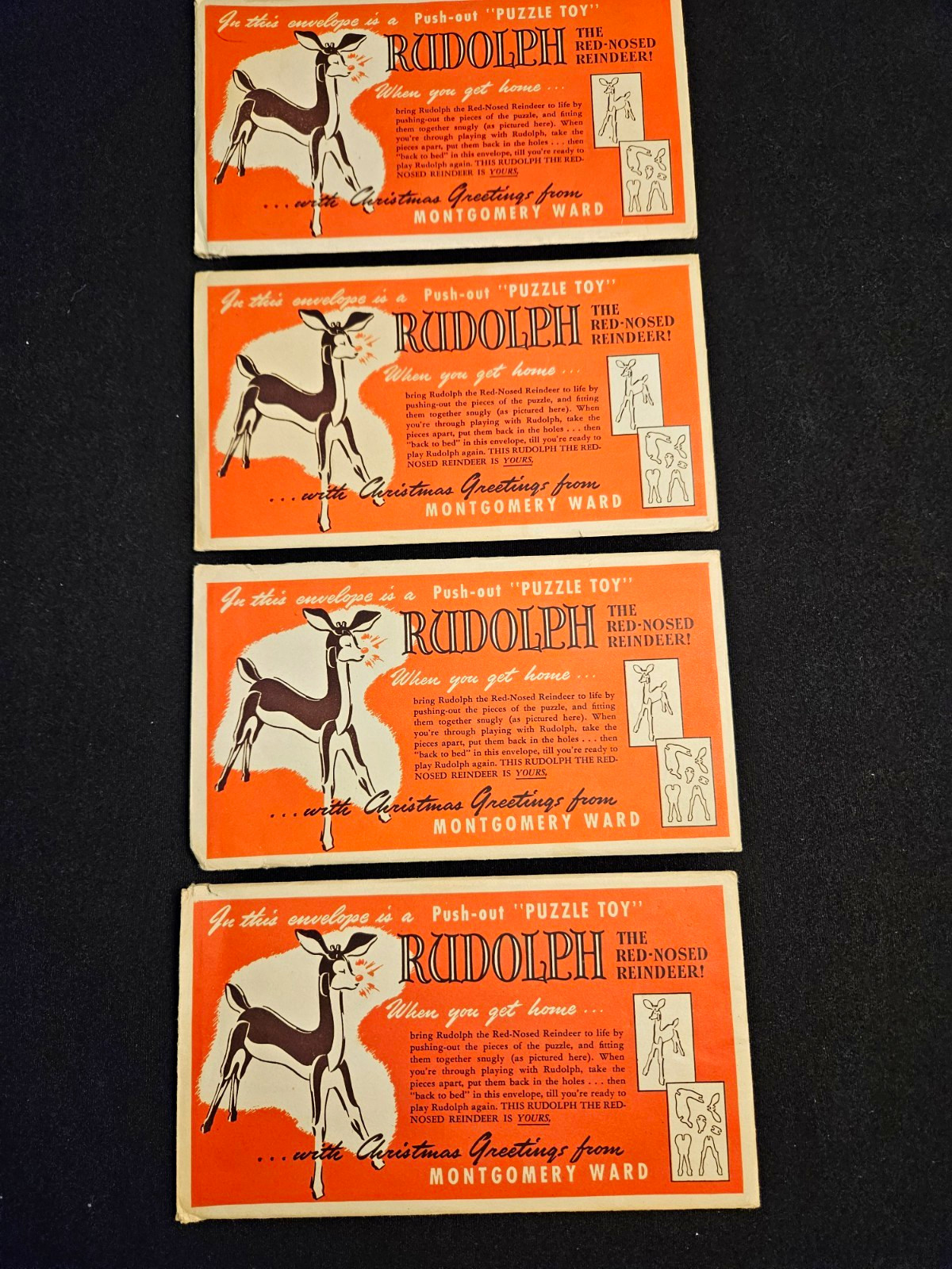 SET OF 4 VINTAGE 1940-50\'S  MONTGOMERY WARD RUDOLPH 3D PUZZLES
