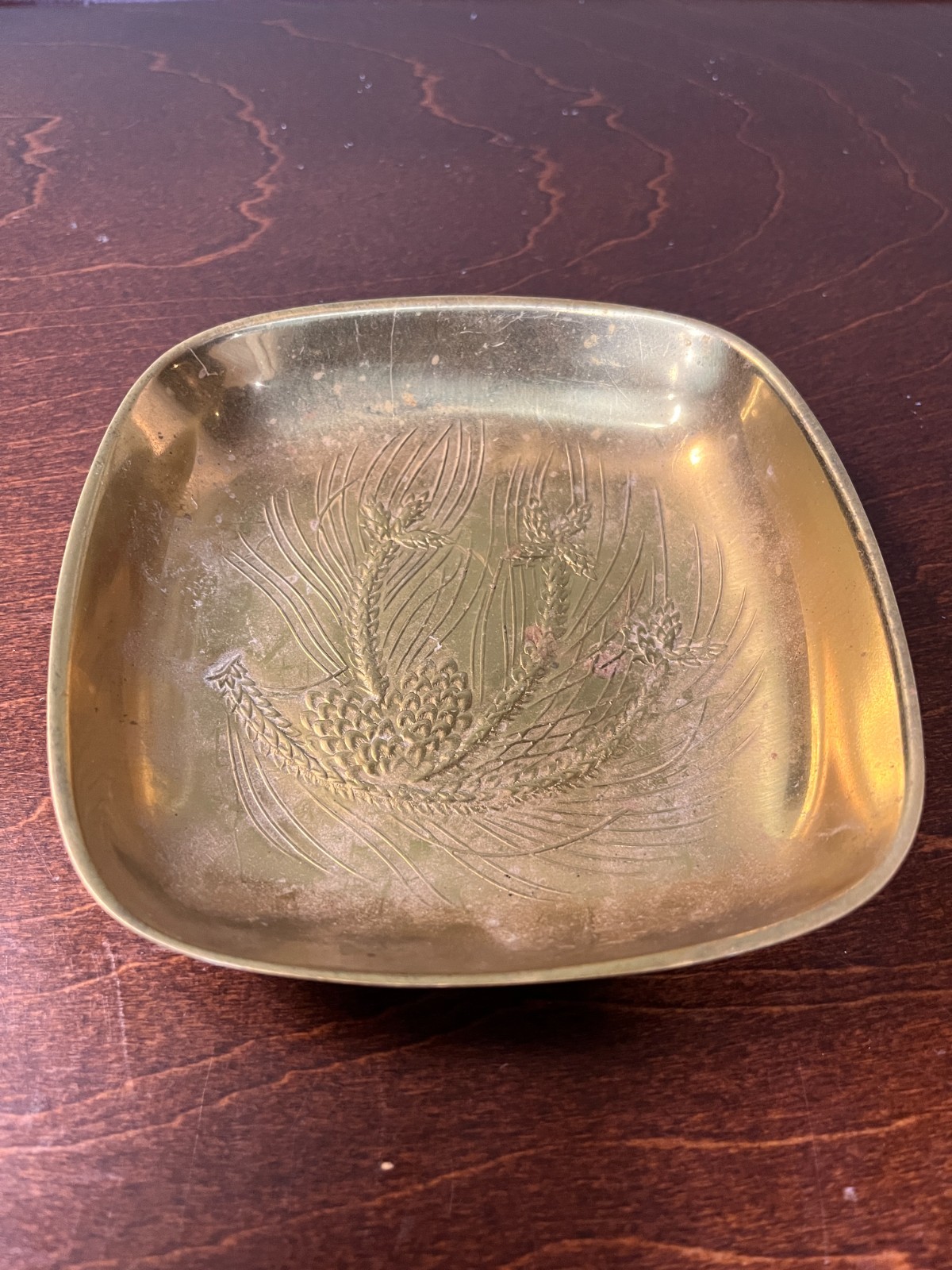 Vintage Solid Brass Wheat Sheaf Trinket Dish Tray 5\