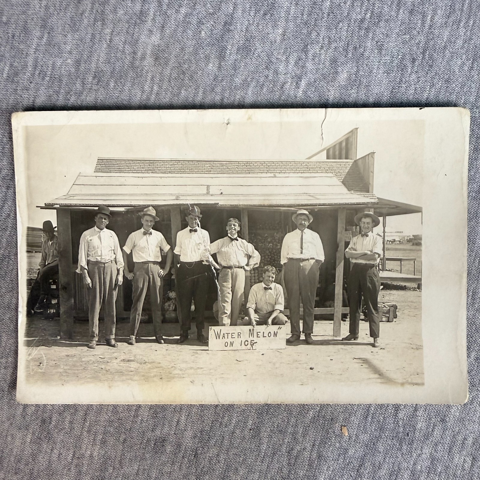 Vintage RPPC Postcard Water Melon On Ice Stand Storefront Men Antique Early 1900