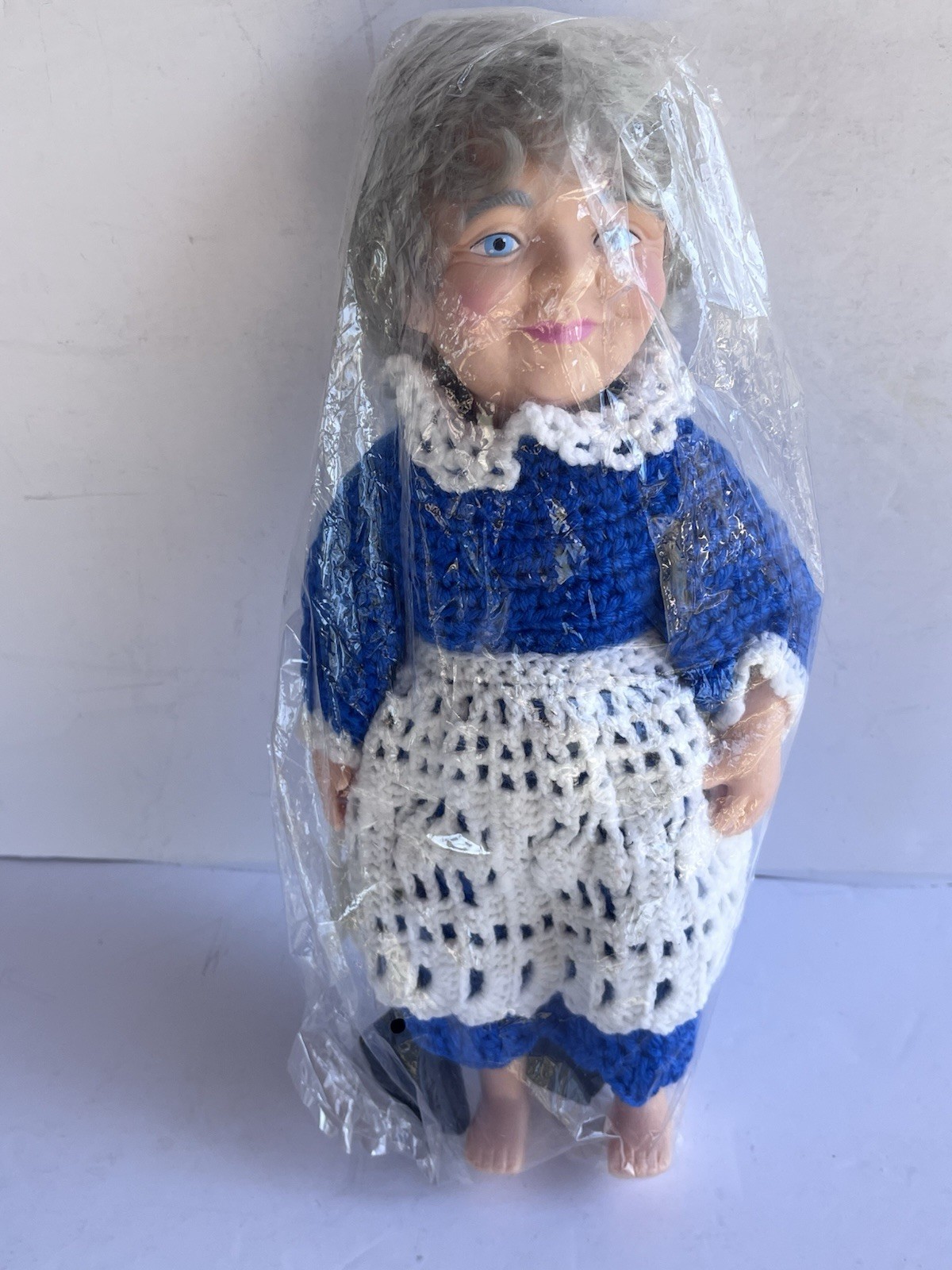 Vintage Blue Crochet Handmade Outfit Grandma 13 Inch Doll Figure