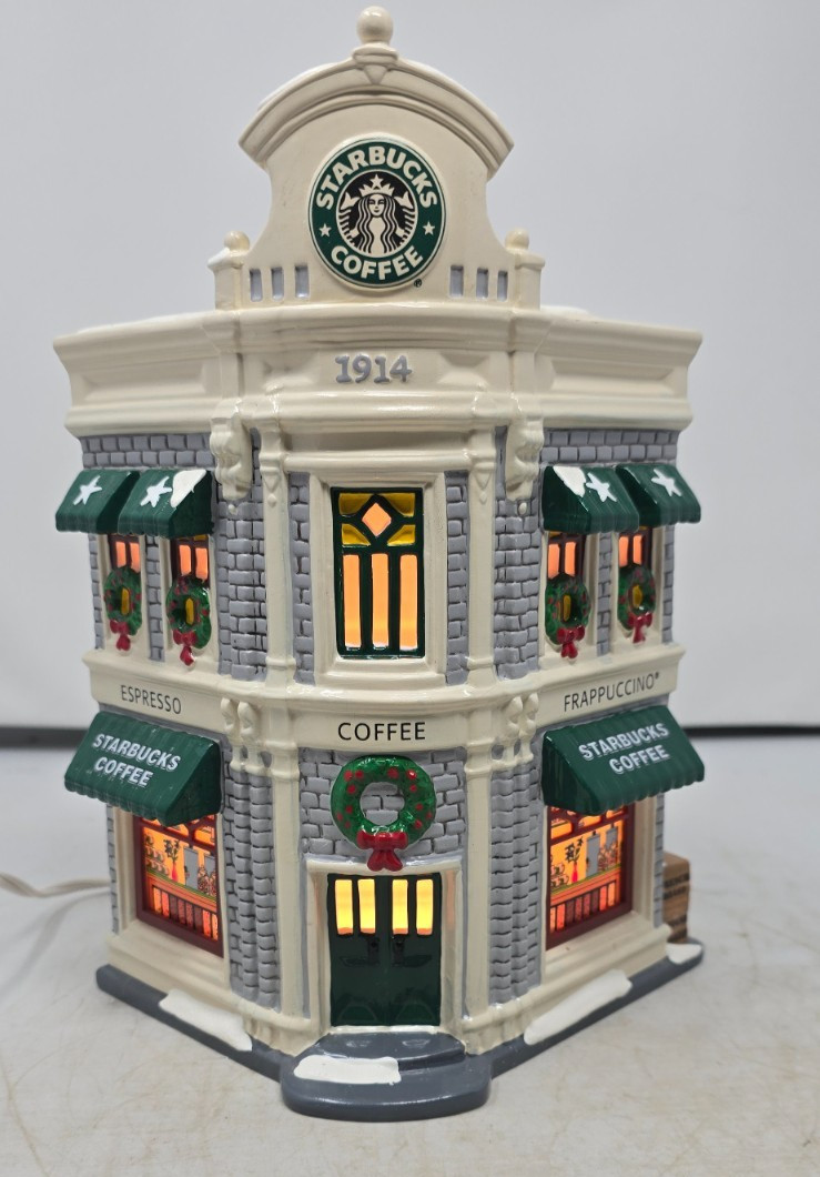 Vintage Dept 56 Original Snow Village Starbucks Coffee Lighted Ceramic House