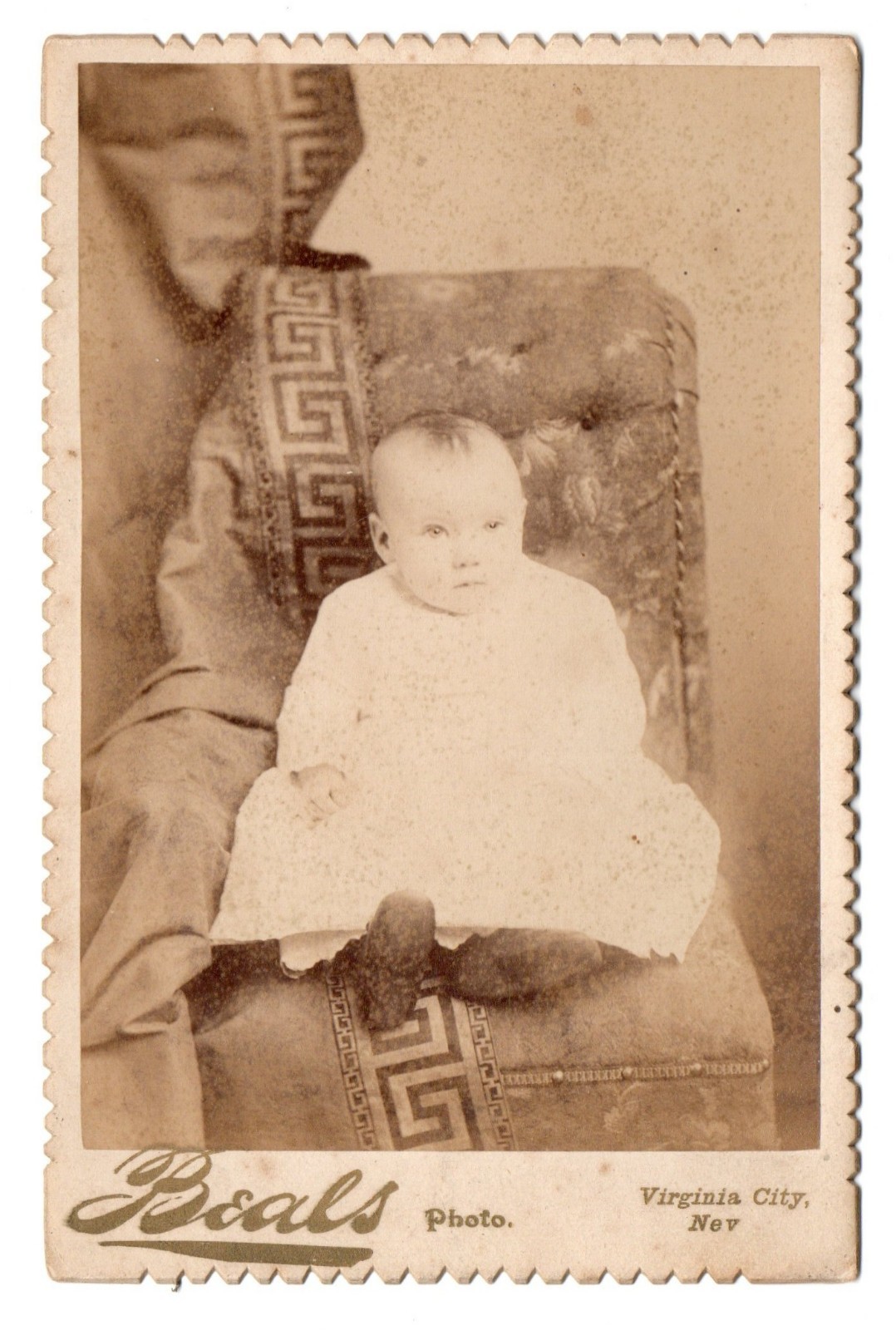 1890\'s Cabinet Card Photo of  Young Baby by Beals in Virginia City Nevada