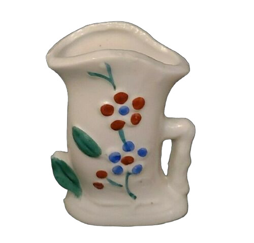 Vintage Japan Mini Bud Vase Pitcher Hand Painted Raised Relief Floral Porcelain