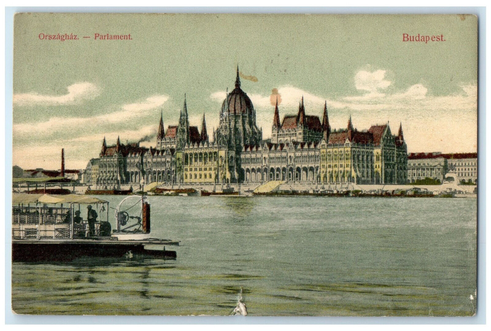 1908 Boat Scene Orszaghaz Parlament Budapest Hungary Antique Posted Postcard