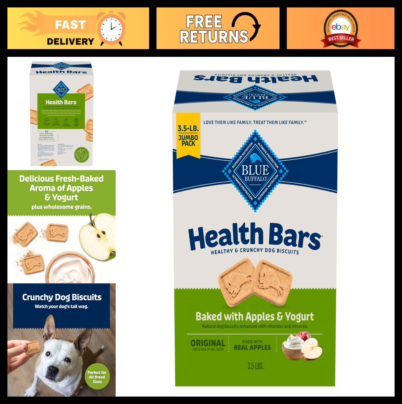 Blue Buffalo Health Bars Crunchy Dog Biscuits, Oven-Baked with Natural Ingredien