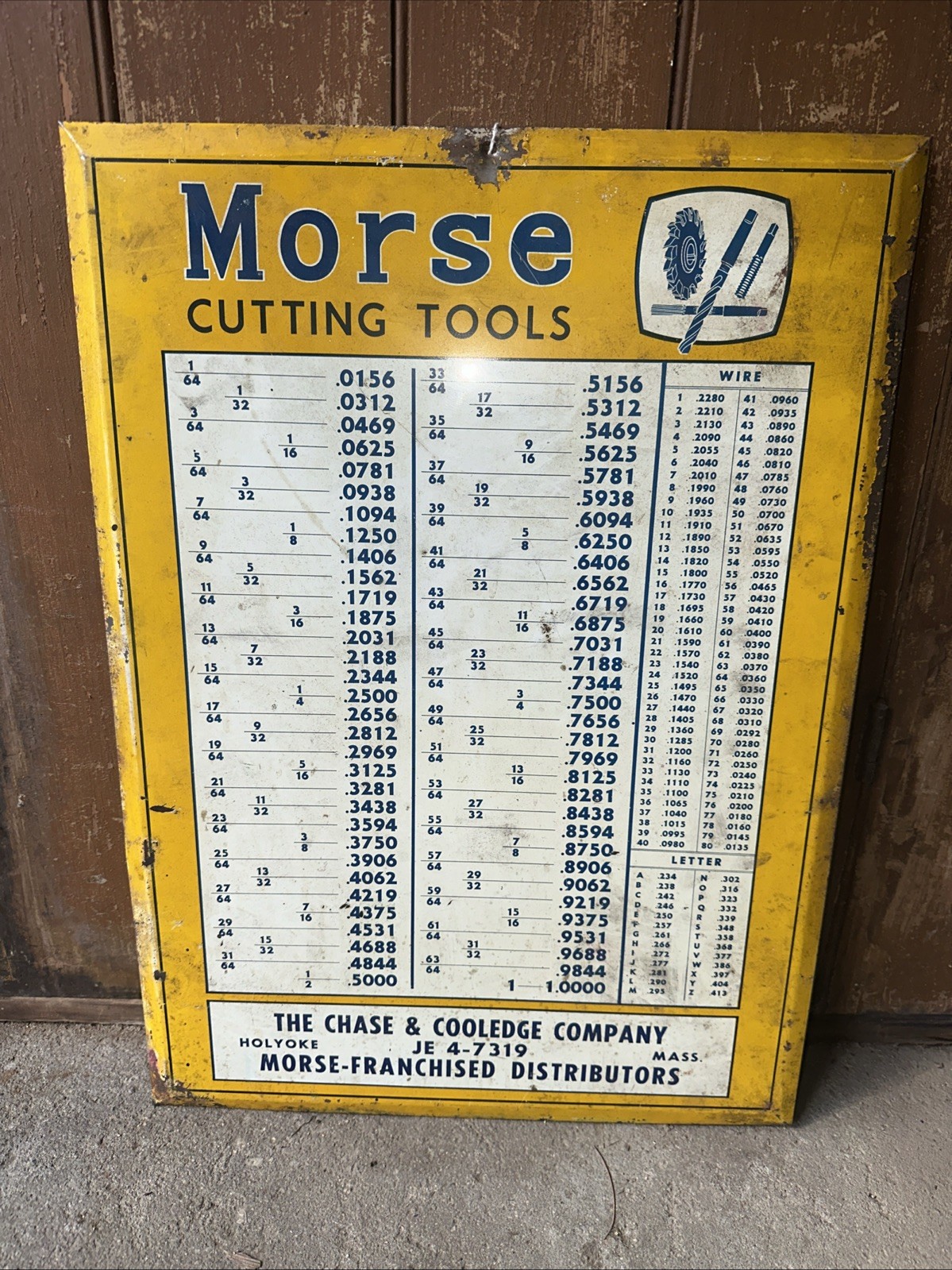 Vintage Sign “ Morse Cutting Tools “ Chase & Cooledge Co. Holyoke Mass 16 X 22