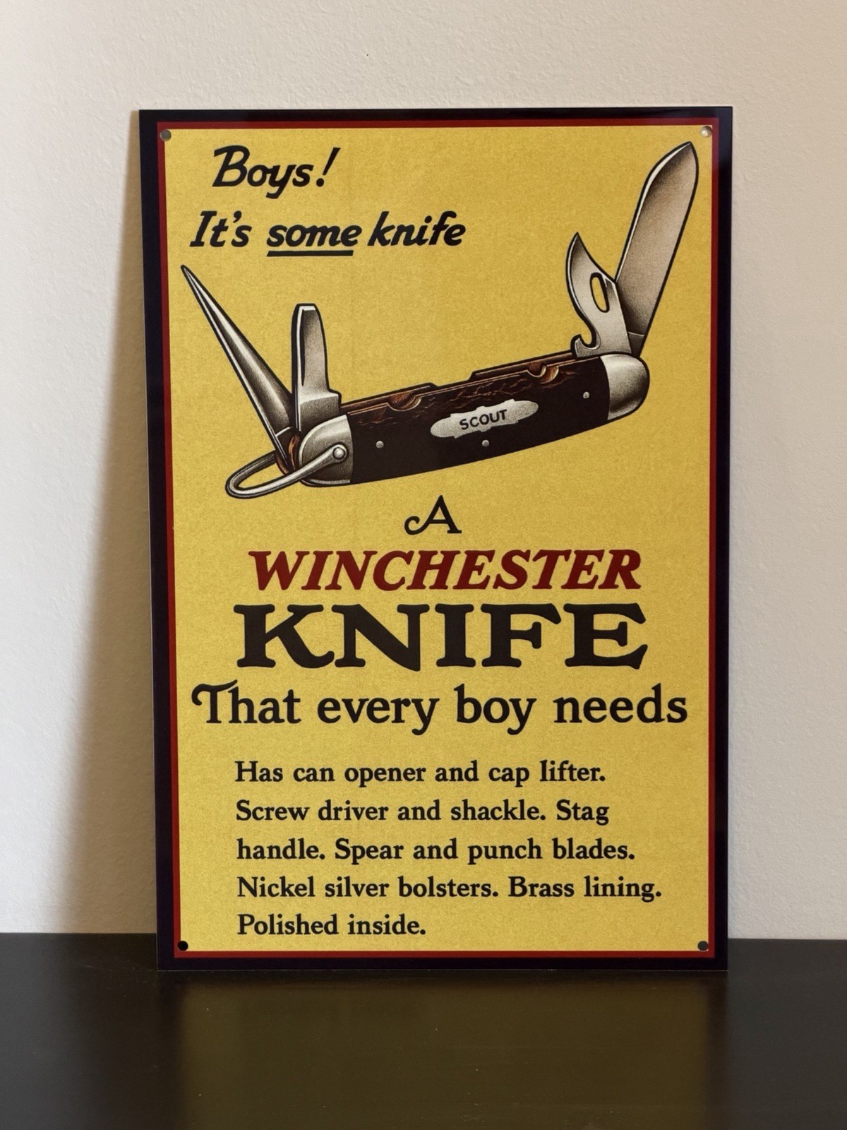 Winchester Boy Scout Pocket Knife Vintage Style Metal Sign Advertising Winchester Boy Scout Pocket Knife Vintage Style Metal Sign Advertising