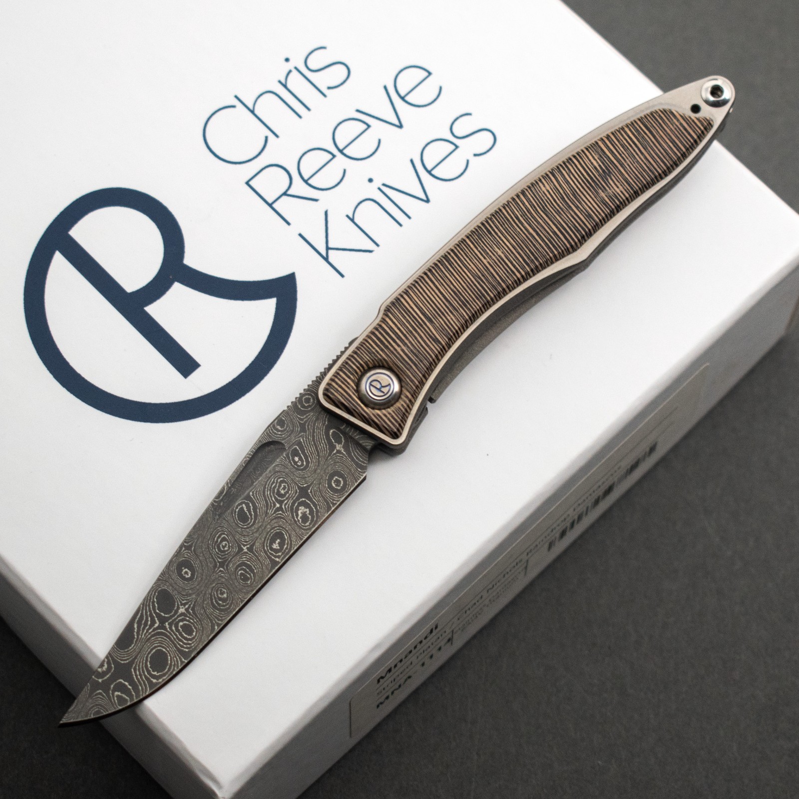RARE Chris Reeve Mnandi (Gen 2) Raindrop Damascus, Striped Platan Inlays, CRK
