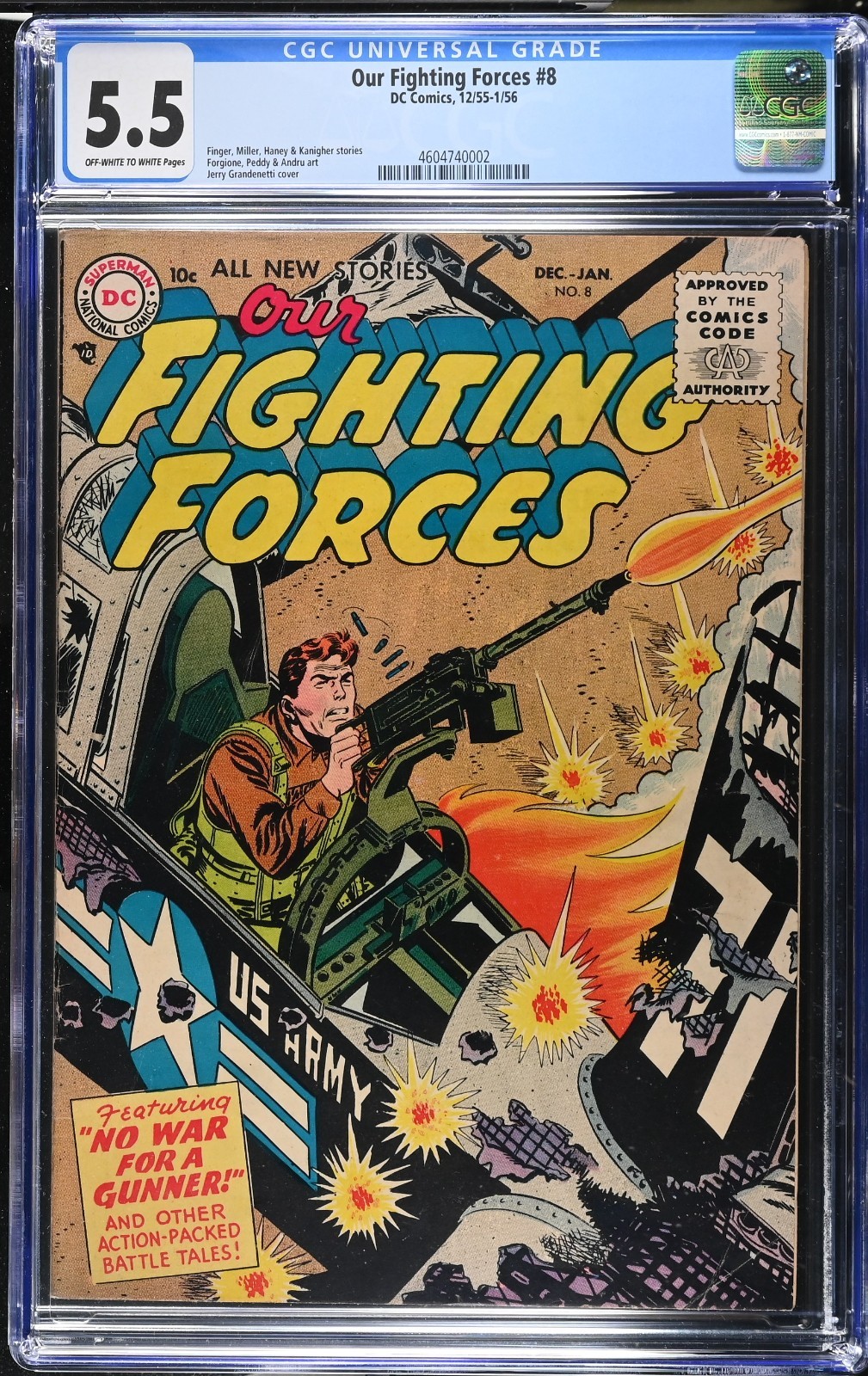 OUR FIGHTING FORCES #8 (1955/1956) CGC 5.5 OWW JERRY GRANDENETTI COVER