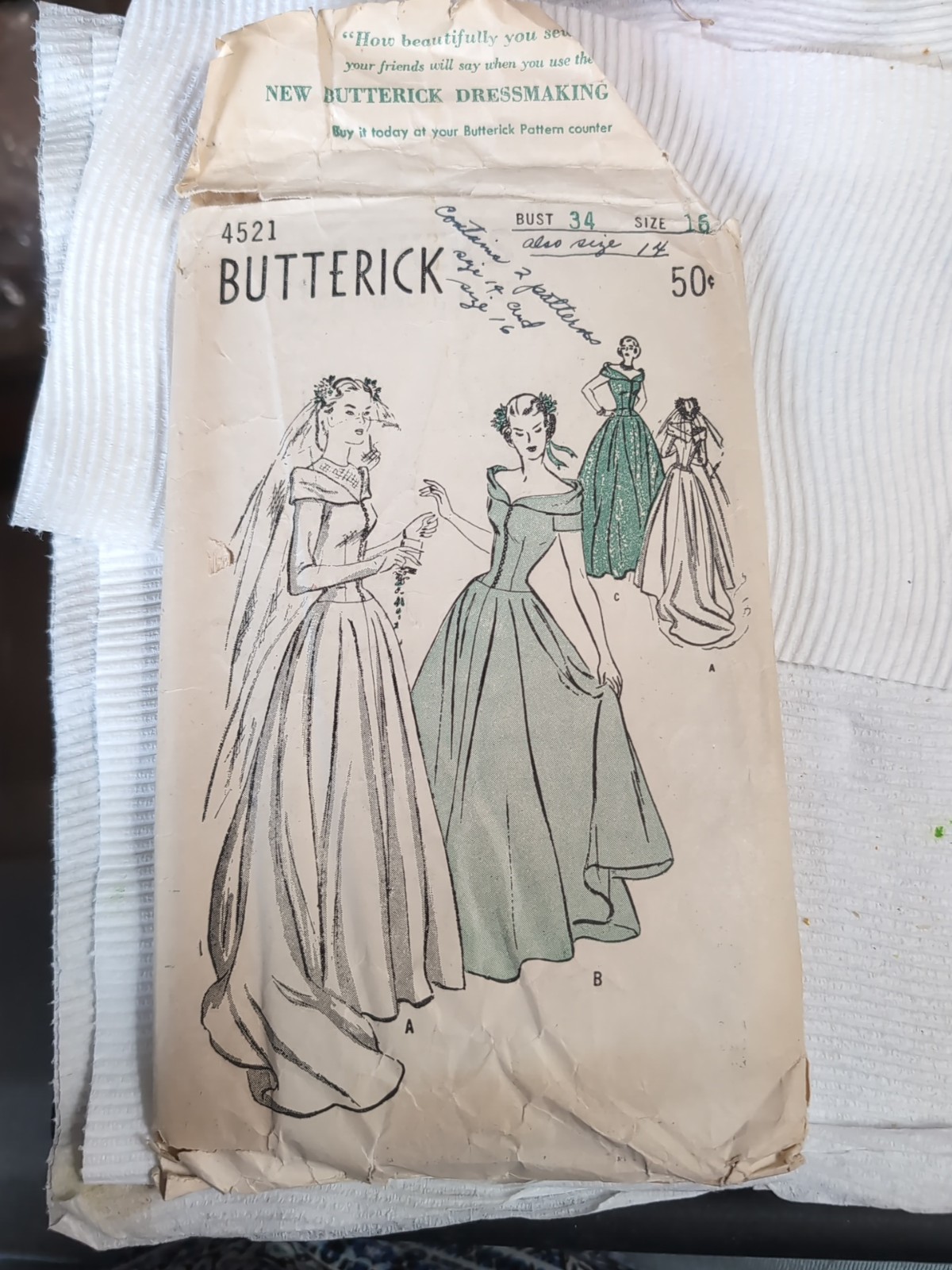 Vintage Butterick 4521 Wedding Gown Pattern  16 And 14 Original