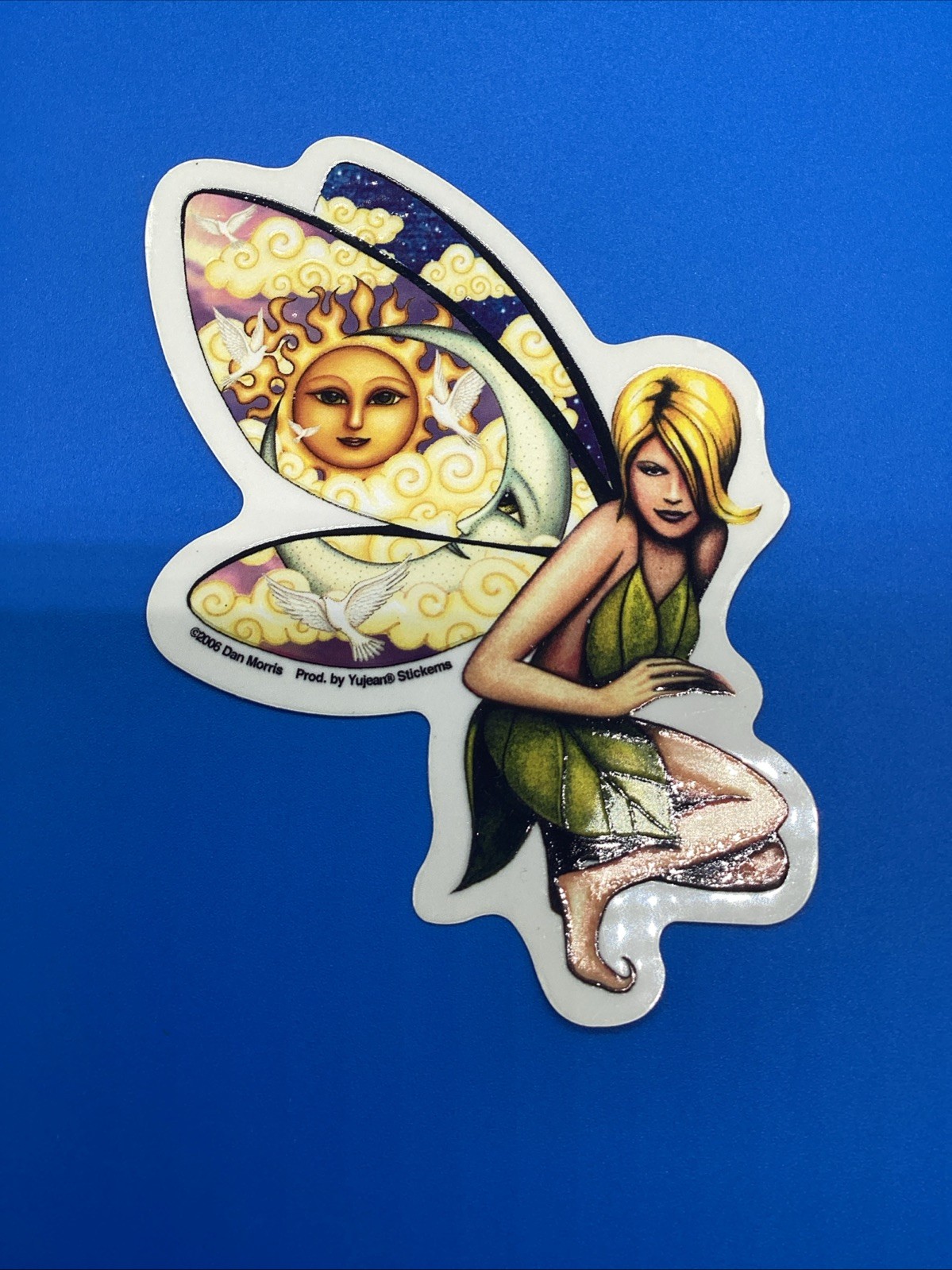 VTG 2006 Dan Morris Fairy Sticker Yujean Stickems Celestial Sun Moon Wings Green