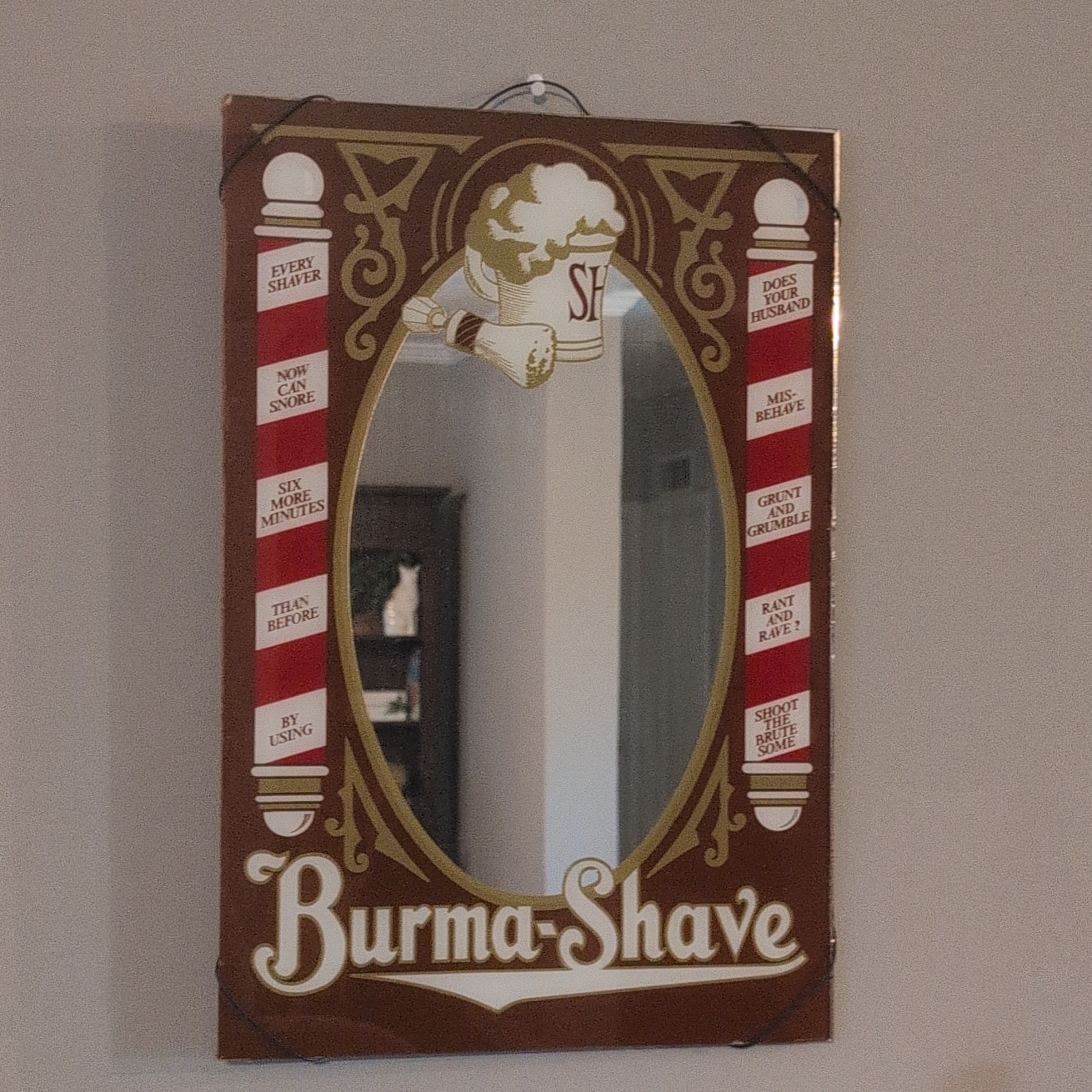 Vintage Burma-Shave Advertising Mirror Sign  Frameless Glass Americana Barbersho