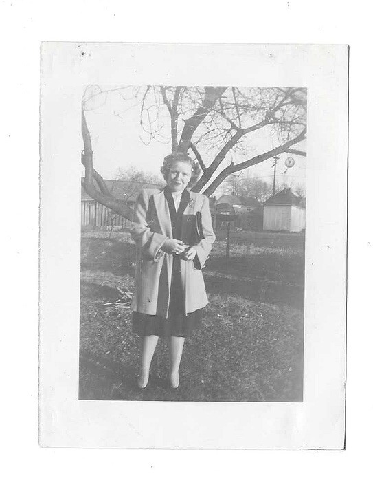 VTG B&W Found Photo Snapshot Pretty Fashionable Woman in Dress & Jacket Posing