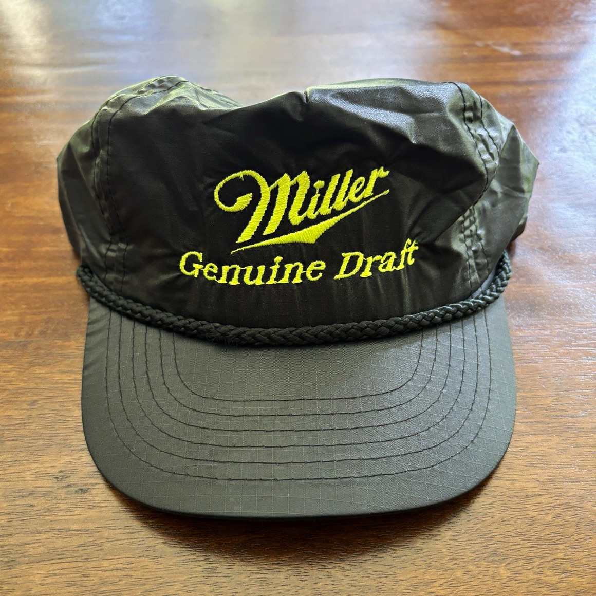 Vintage 90s Miller Genuine Draft Beer Satin Black SnapBack Rope Hat