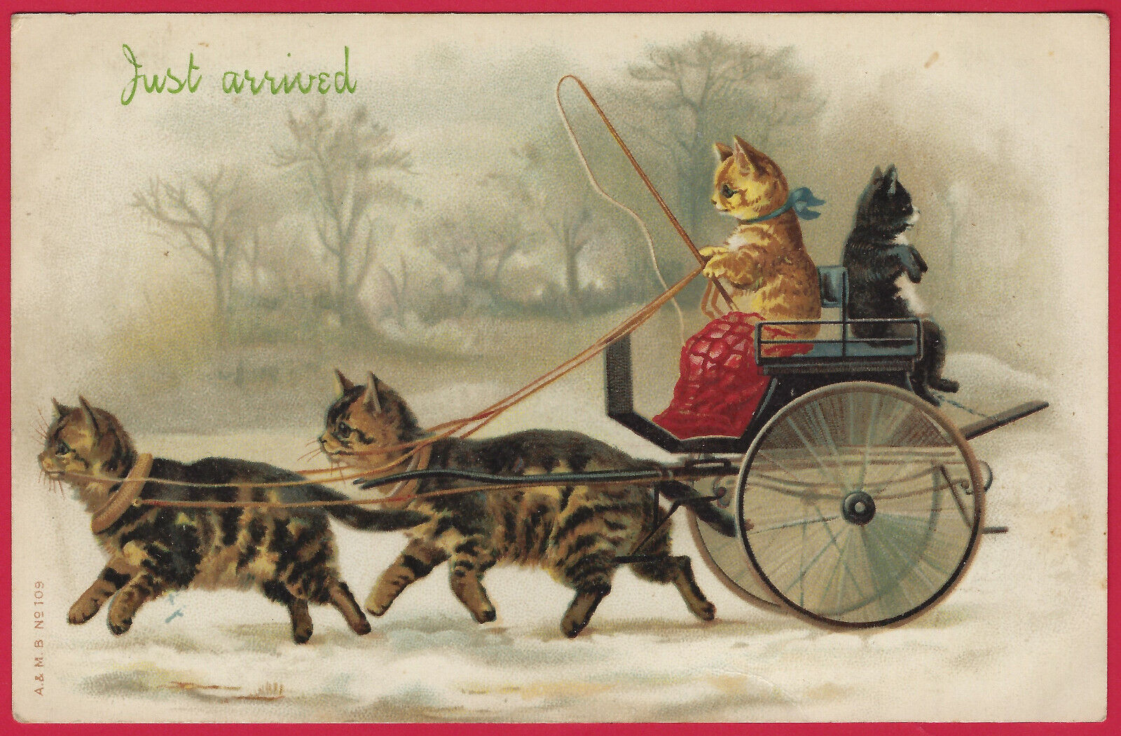 Vtg Anthropomorphic Cats Driving Carriage Maguire Antique PC UDB Rare c1902