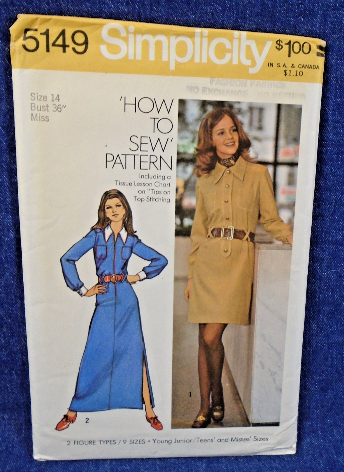 Vintage 70s Simplicity Pattern 5149 Shirtdress Maxi Mini How to Sew 36\