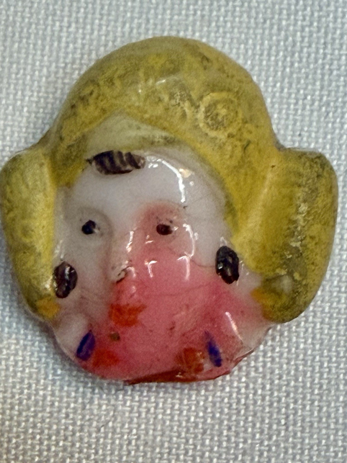 Antique Czech Glass Face Bonnet Girl Hand Painted Jewelry Finding Unmounted