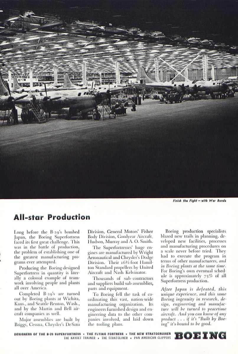 1945 Boeing: All Star Production Vintage Print Ad
