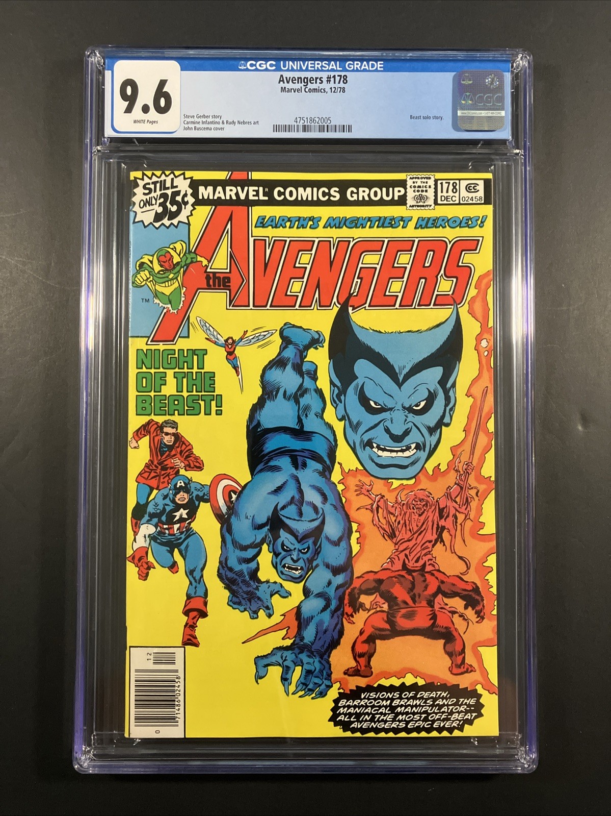 Avengers #178 1978 CGC 9.6 WP Beast Cover Marvel