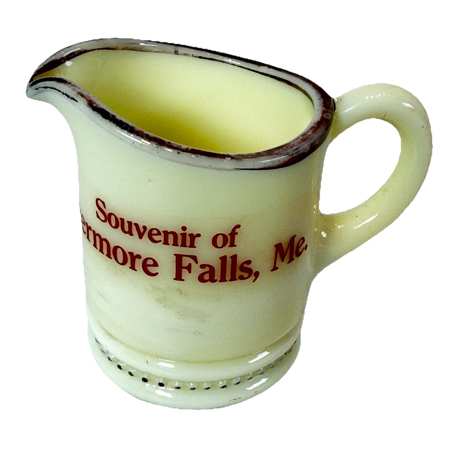 Livermore Falls MAINE ME Uranium Antique Custard Glass Souvenir Trinket Creamer