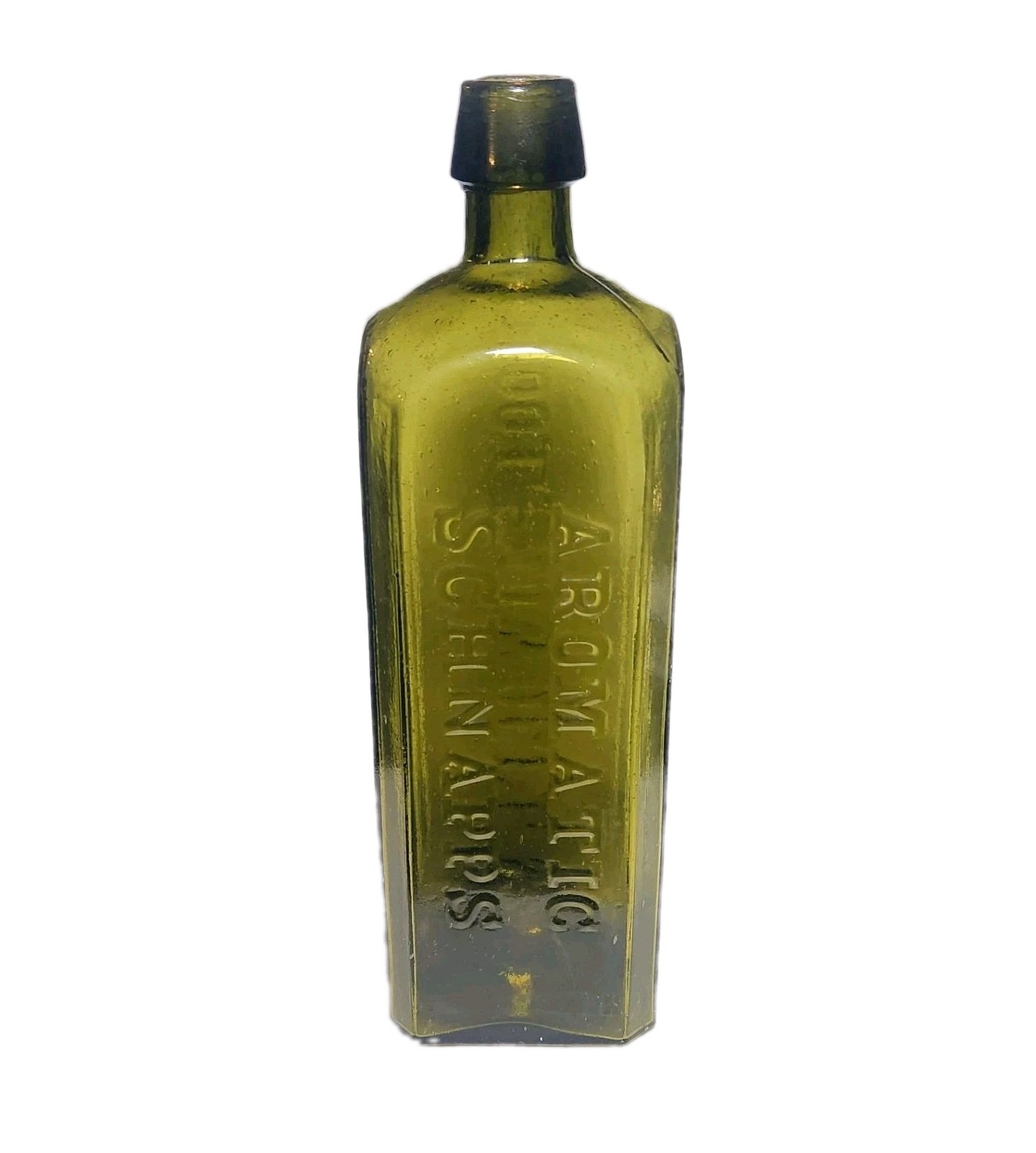 Antique 1870\'s Udolpho Wolfe Schiedam Aromatic Schnapps Olive Green Bottle