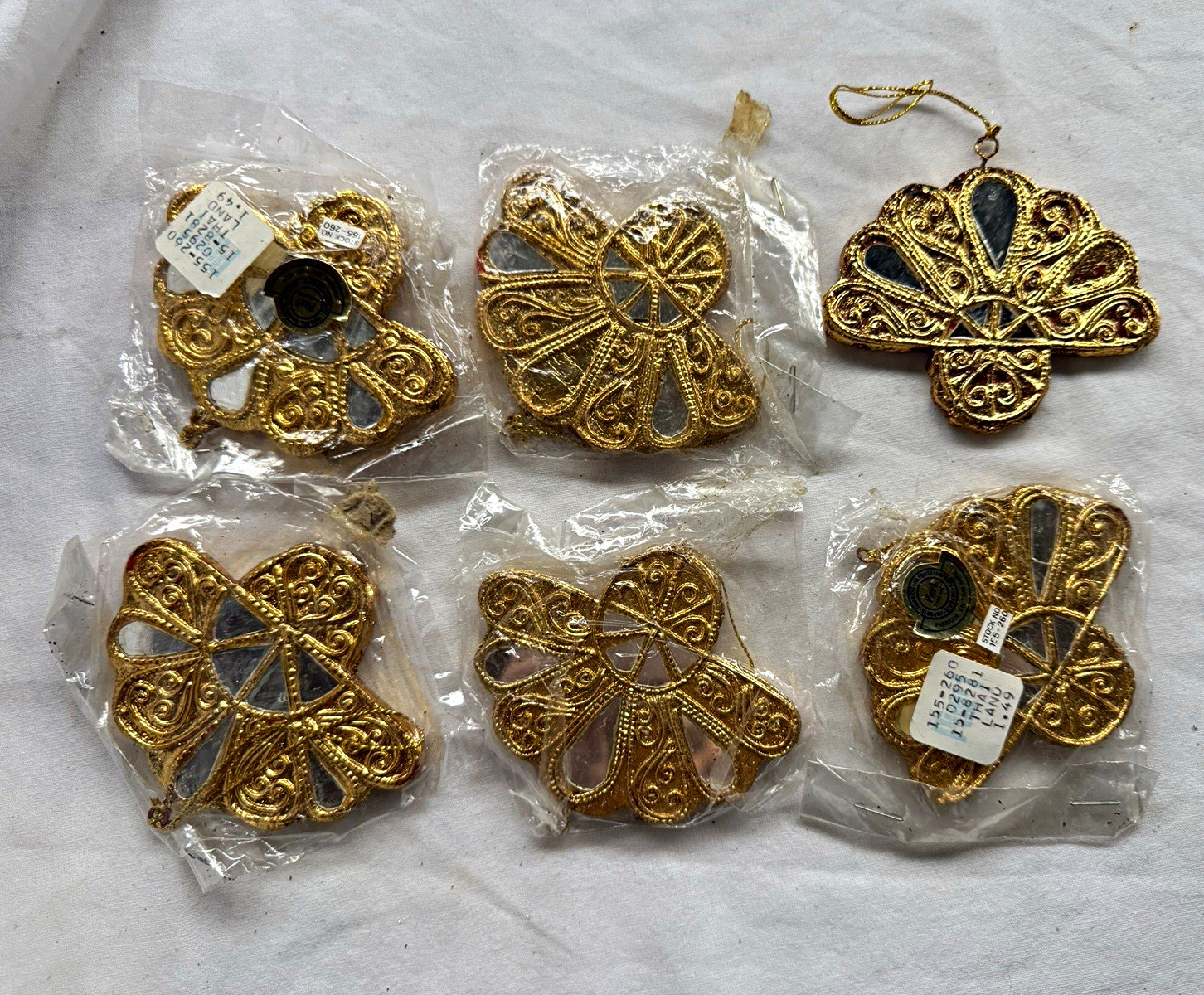 Vintage Pier 1 Gold Filigree Mirror Ornaments - Set of 6 (Made in Thailand)