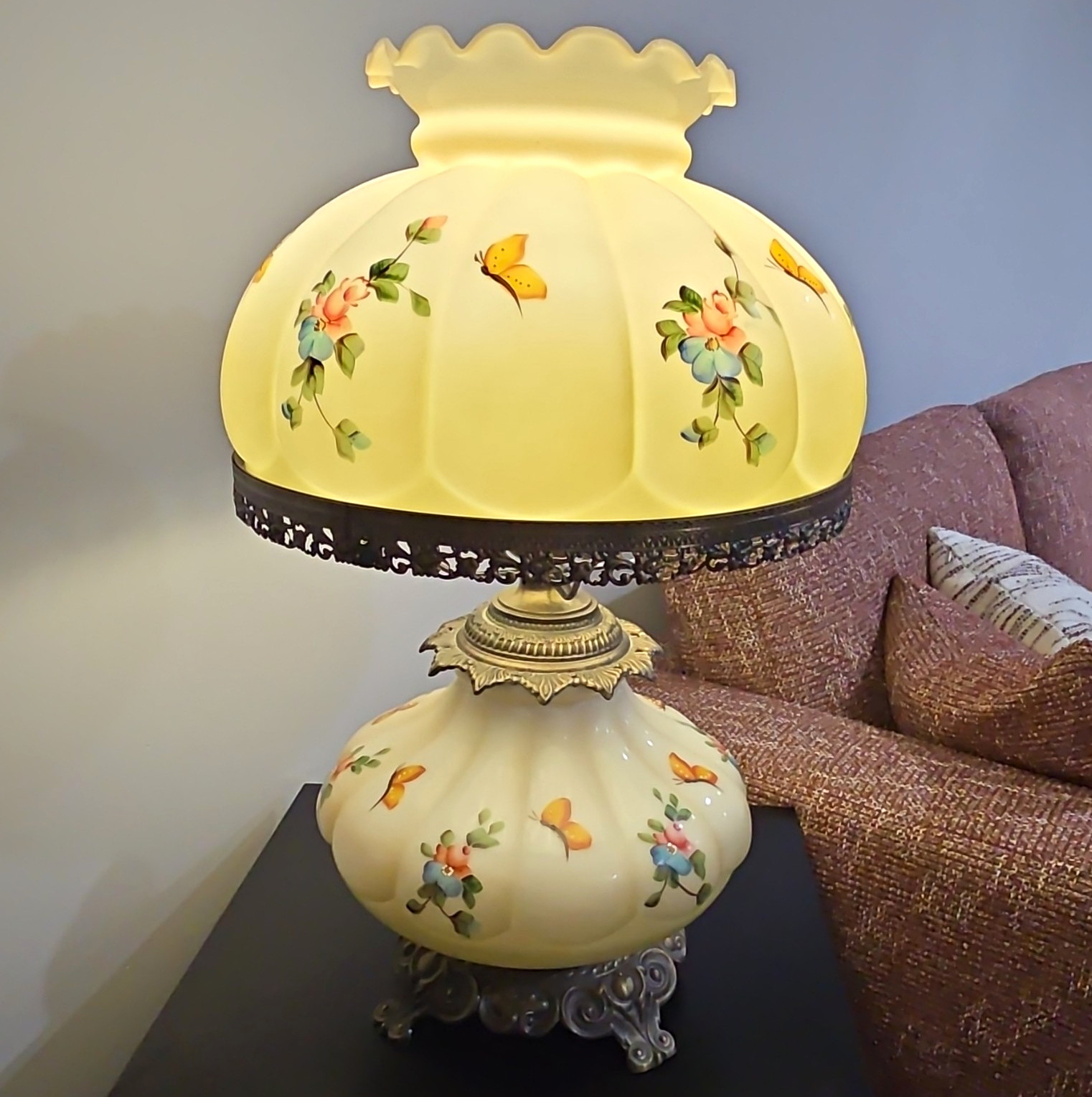 Vintage 3 Way Hurricane Gone With The Wind Electric Parlor Table Lamp WORKS