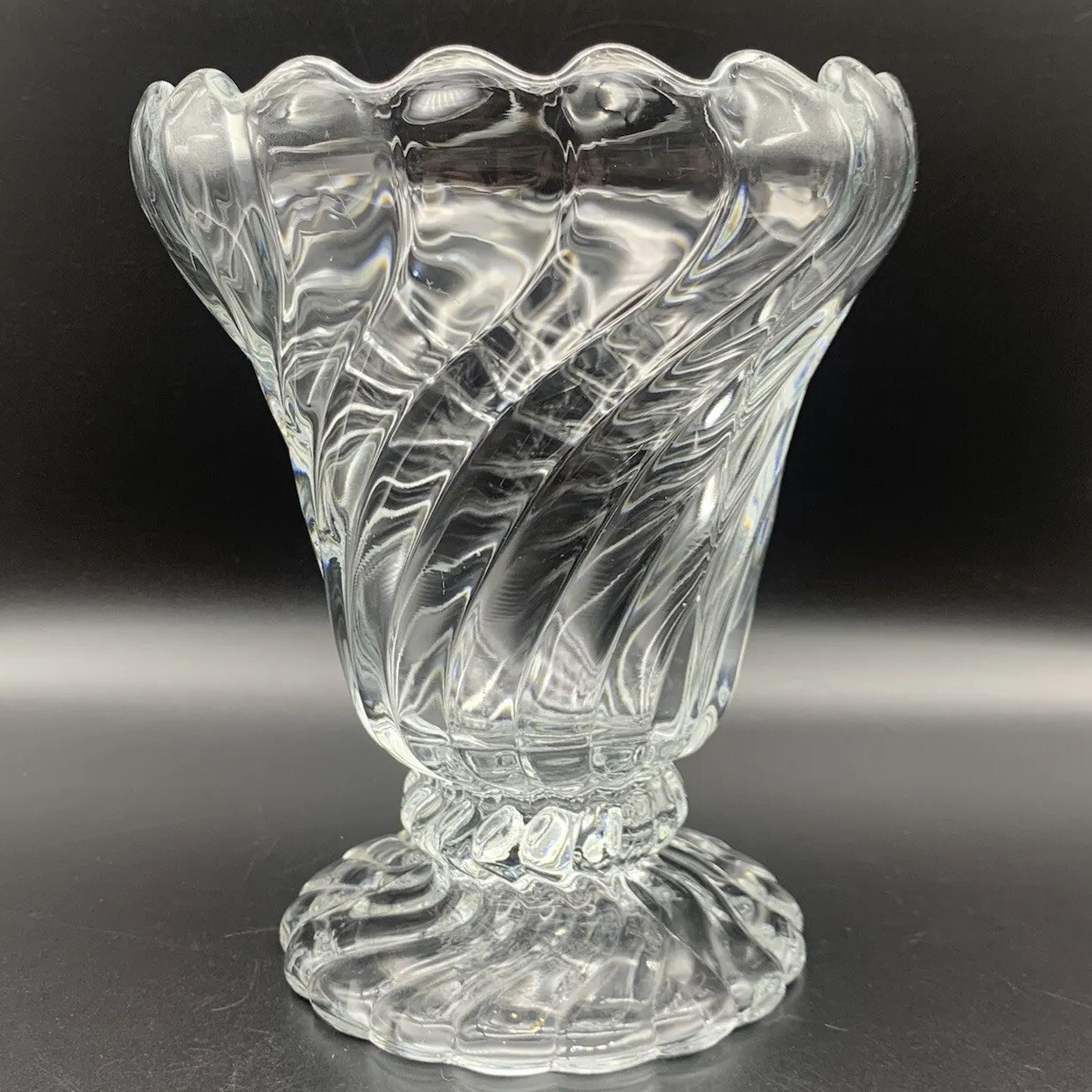 VTG 30's Fostoria Colony Vase Heavy Swirl 7” Footed Base Cupped Rim Art Deco