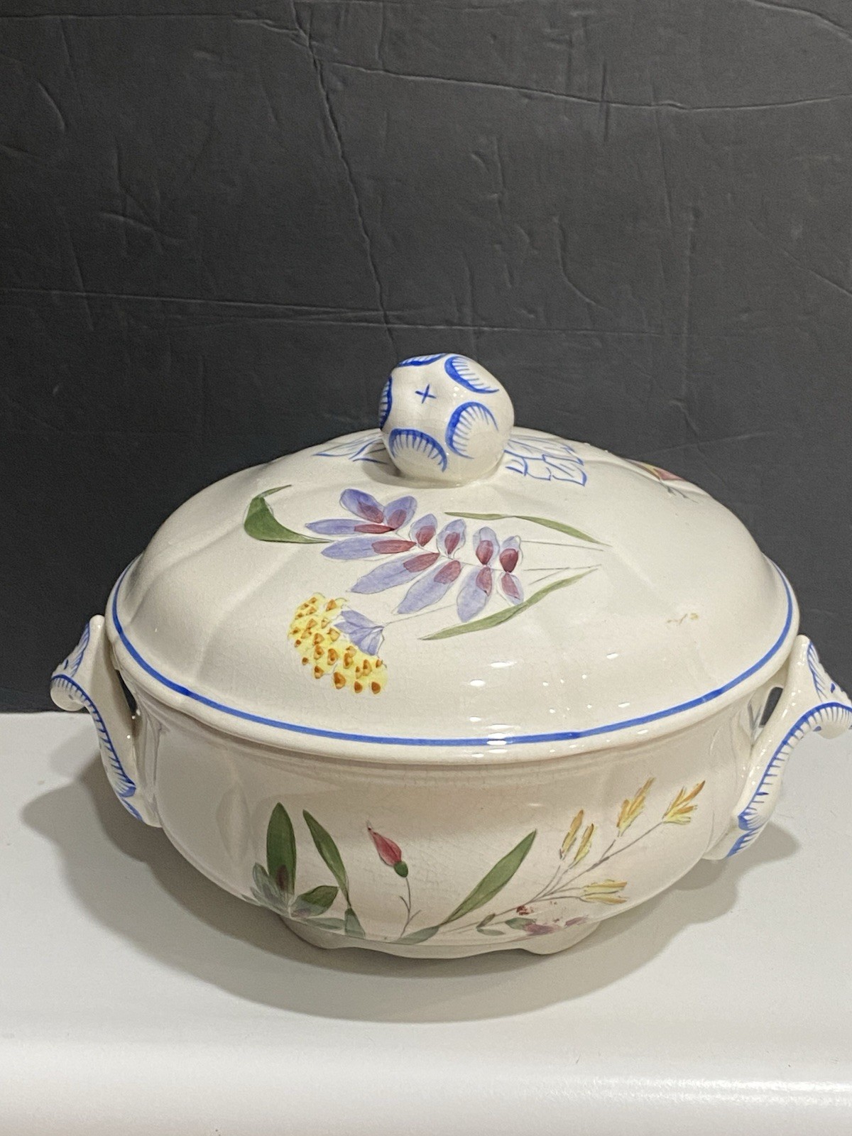 Vintage Longchamp Tulipe Covered Soup Tureen French Earthenware Lidded