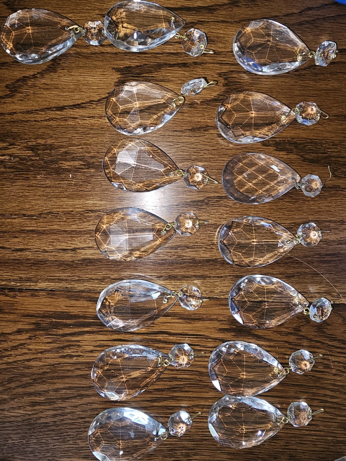 Lot of 10 Vintage Crystal Chandelier Teardrop Prisms 2-Piece Hanging Glass Parts Lot of 10 Vintage Crystal Chandelier Teardrop Prisms 2-Piece Hanging Glass Parts