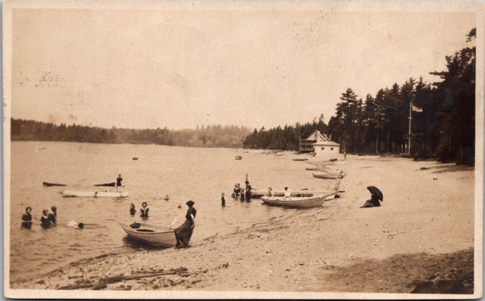 c1910 Lake Monomonock Beach Boat House EAST RINDGE New Hampshire NH RPPC