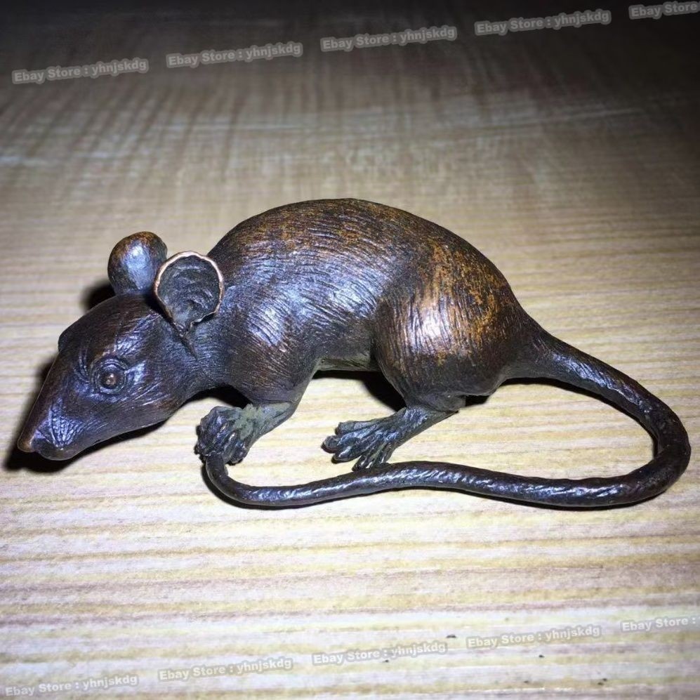 Antique Brass Rat Sculpture - Zodiac Tea Pet & Garden Ornament