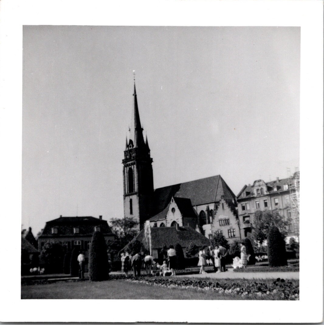 Vintage 1950s Darmstadt Germany Catholic Church Park Snapshot Photo Original