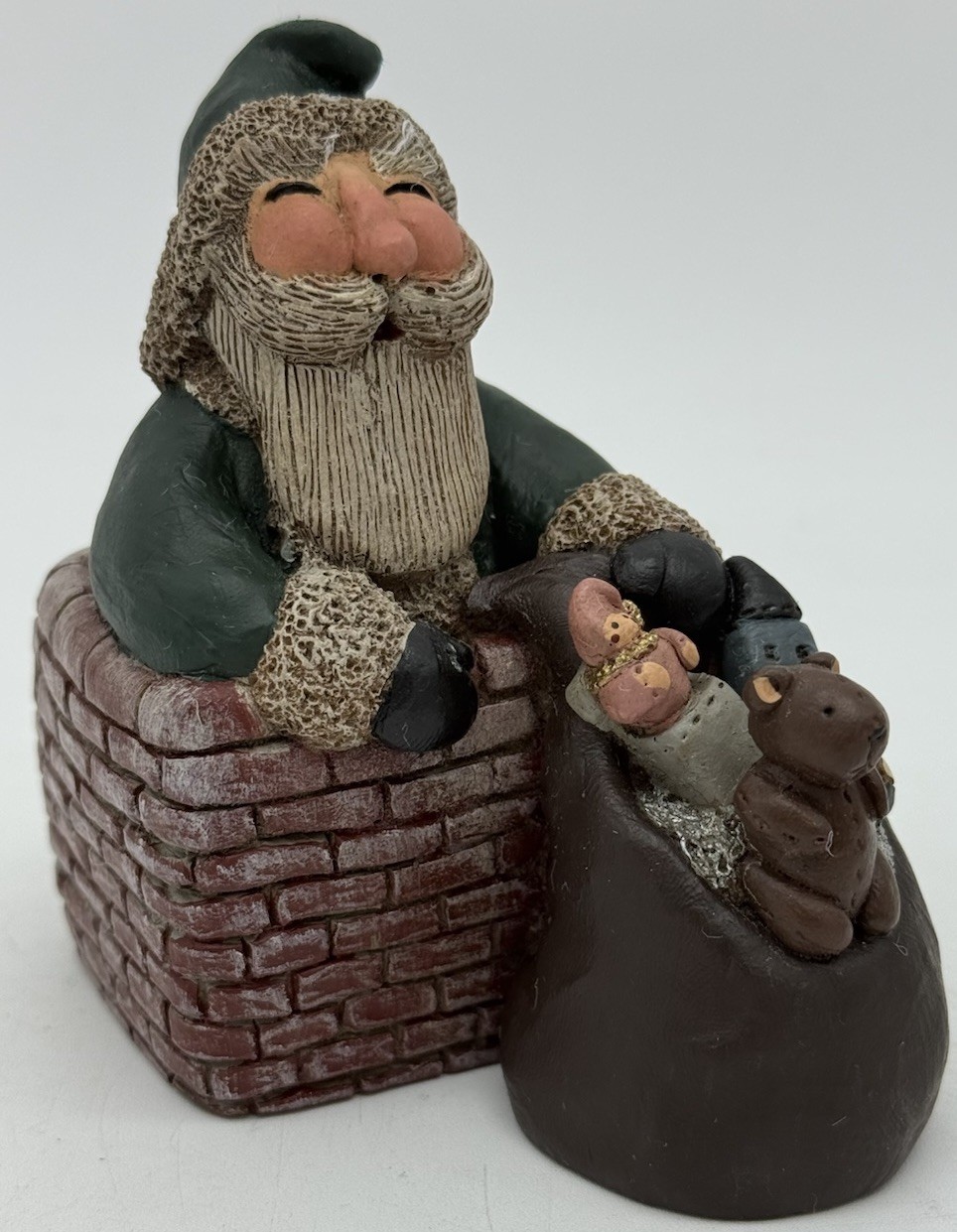 Vintage 1989 Gail Laura Folk Art Santa Claus Figurine In Chimney With Toy Sack