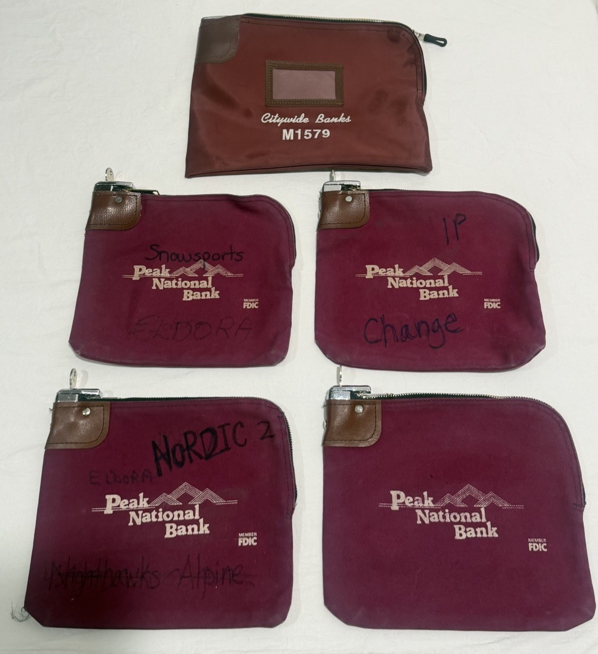 Vintage Locking Canvas Bank Deposit Bags Maroon Lot Of 5 - 1 Rifkin - READ