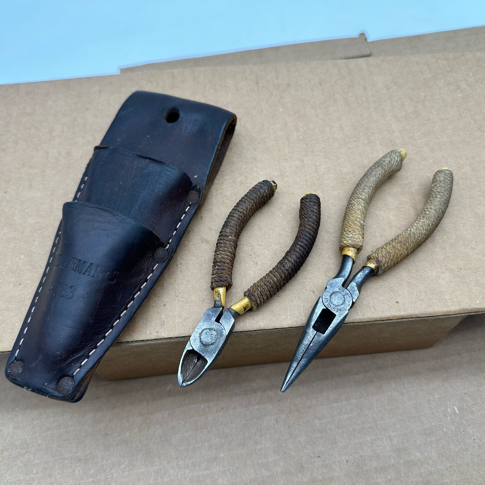 Vtg Crescent Tool Crestoloy 654-6 Long Nose Side Cutting Pliers + Sheath Fishing