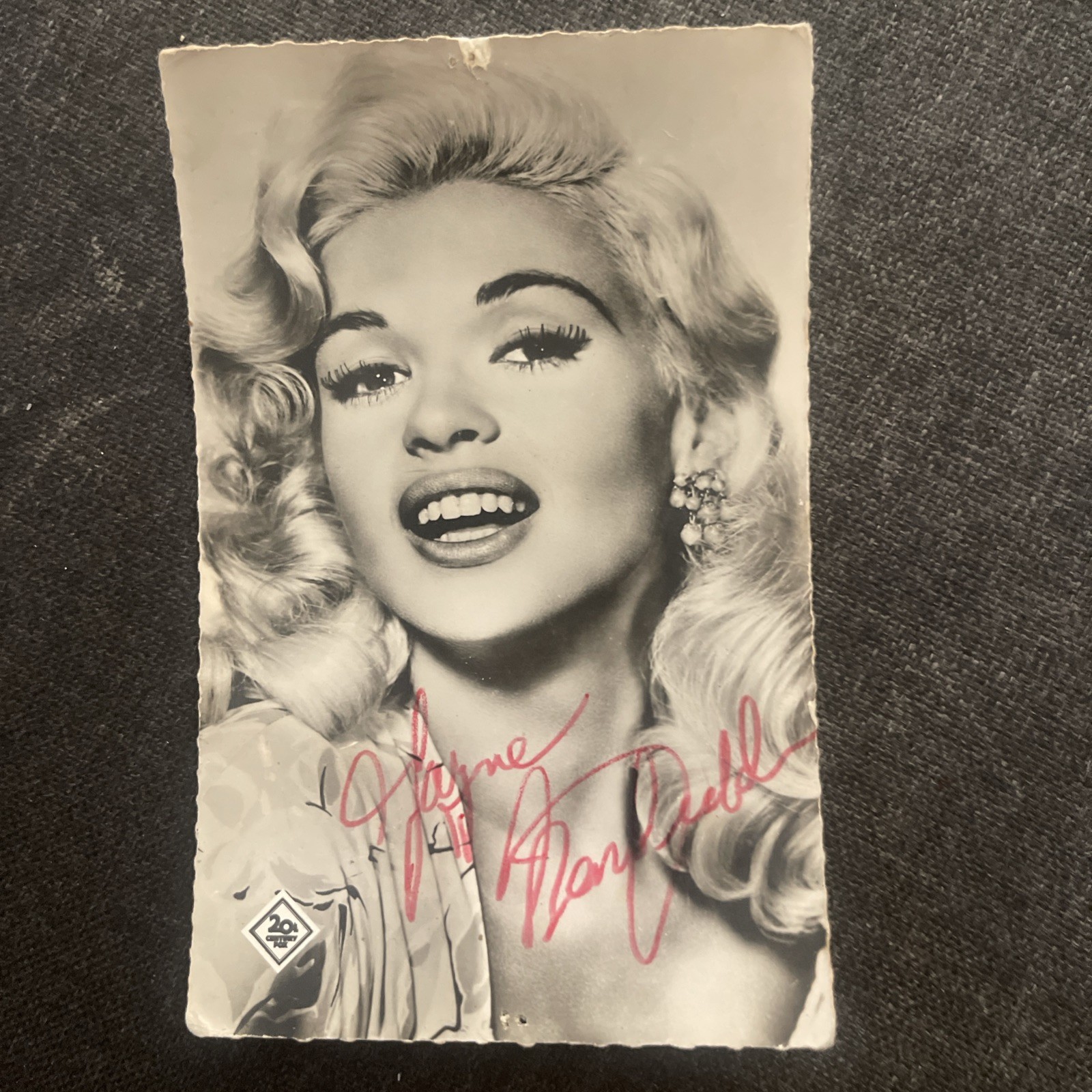Vintage Jayne Mansfield Cinema Postcard Autograph Signature Dedication