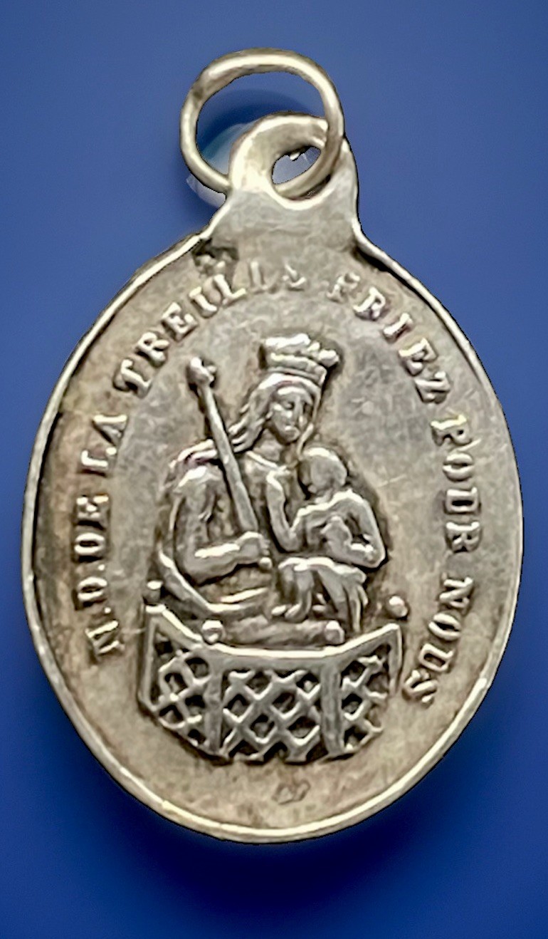 Antique 1843 Catholic Silver Notre Dame De Treille TINY Religious Medal