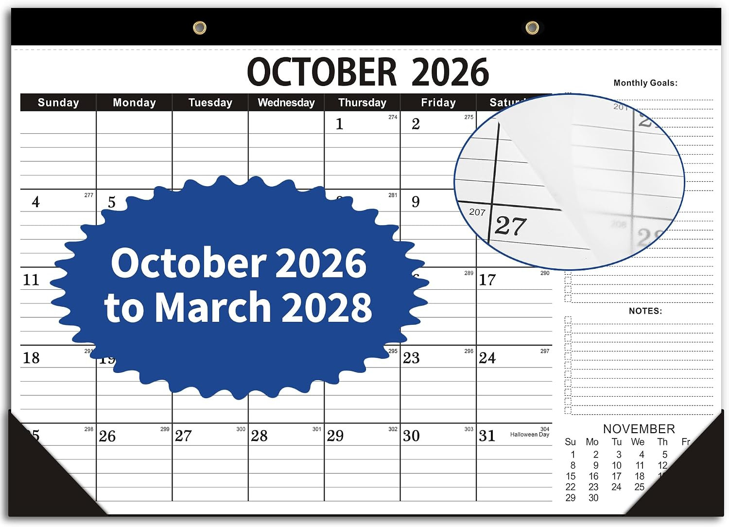 Desk Calendar 2026-2027,October 2026 to March 2028, Desk Calendar 2026-2027 with