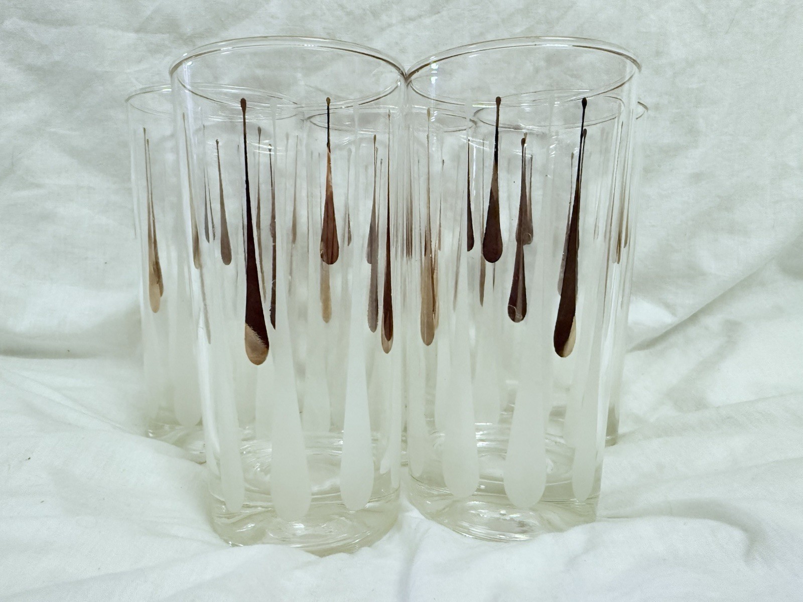 Gorgeous MCM Atomic Bar Glasses Drip Design Set of 5 5.5 Great Condition