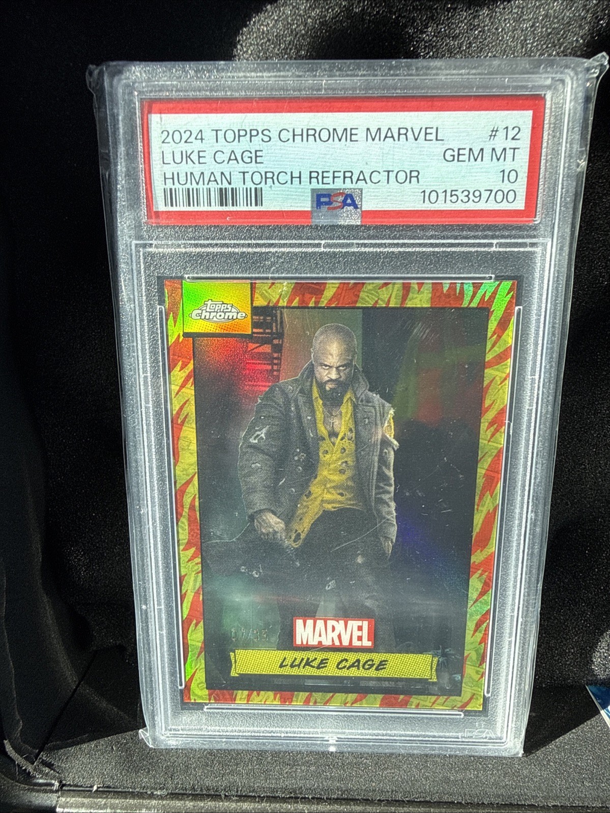 2024 Topps Chrome Marvel Luke Cage Human Torch Refractor PSA 10 07/39 #12 Pop 2