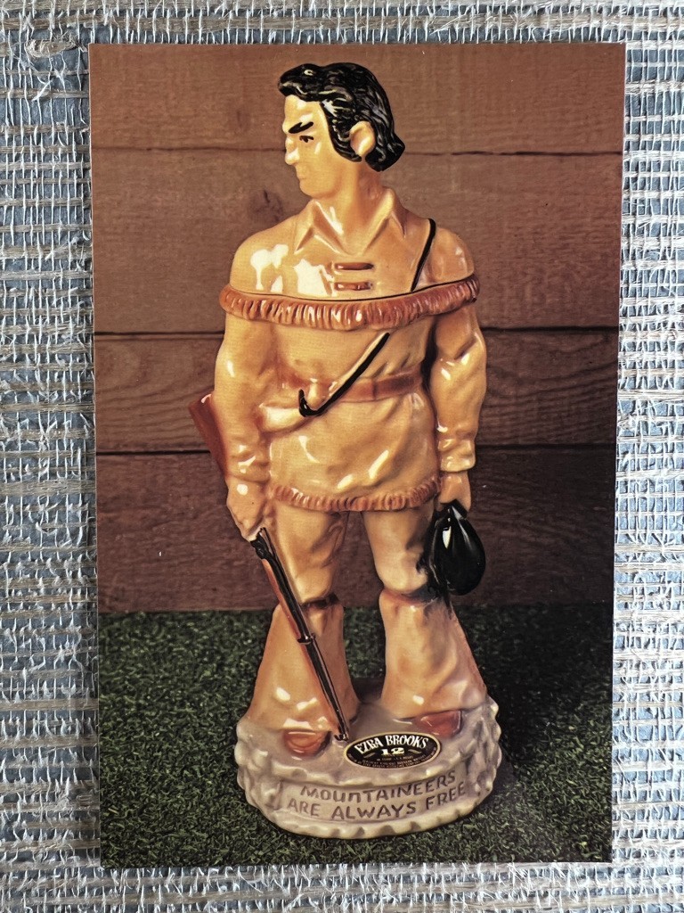 Mountaineers Are Always Free West Virginia Ezra Brooks Whiskey Decanter Postcard